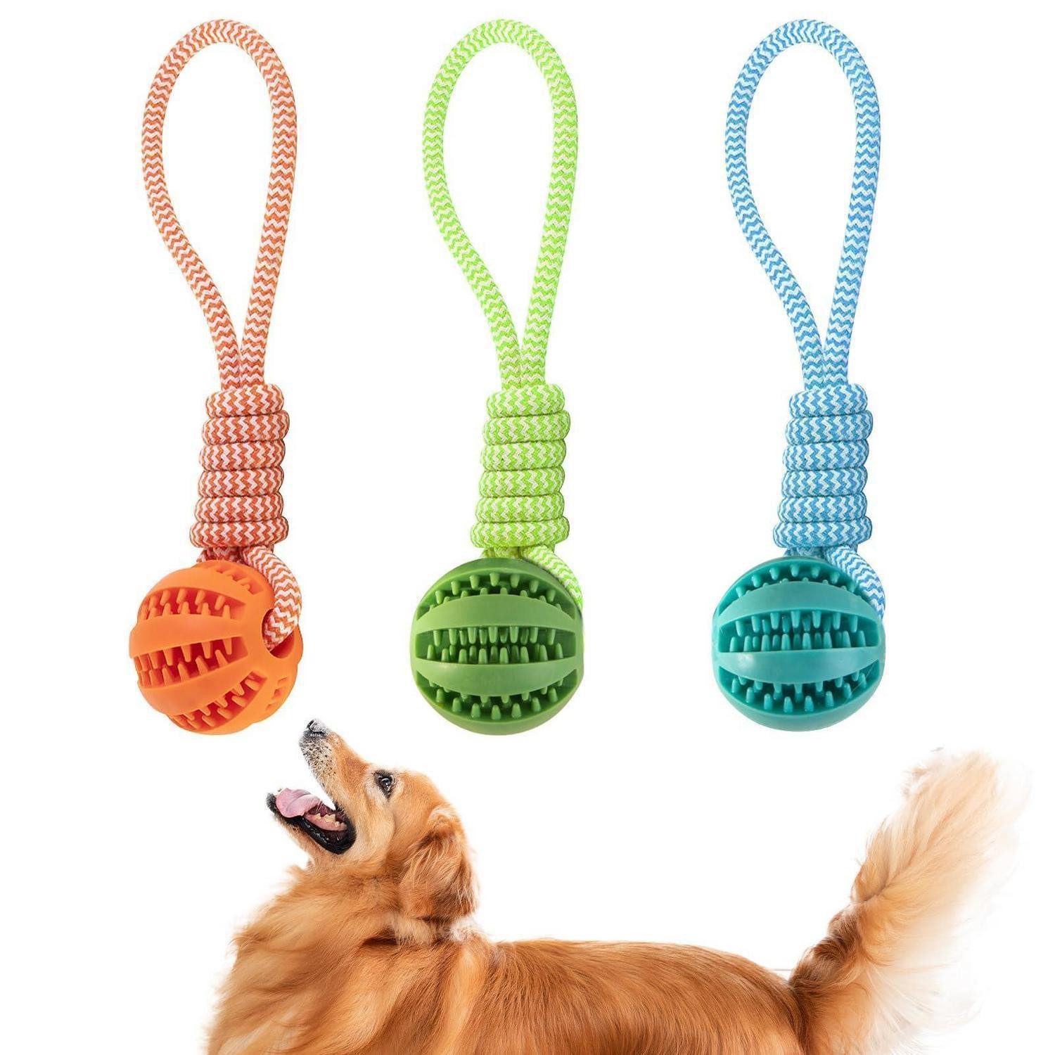 LuxusKollektion Stoffball Hundespielzeug Ball m. Seil Naturkautschuk 5cm (3-St)