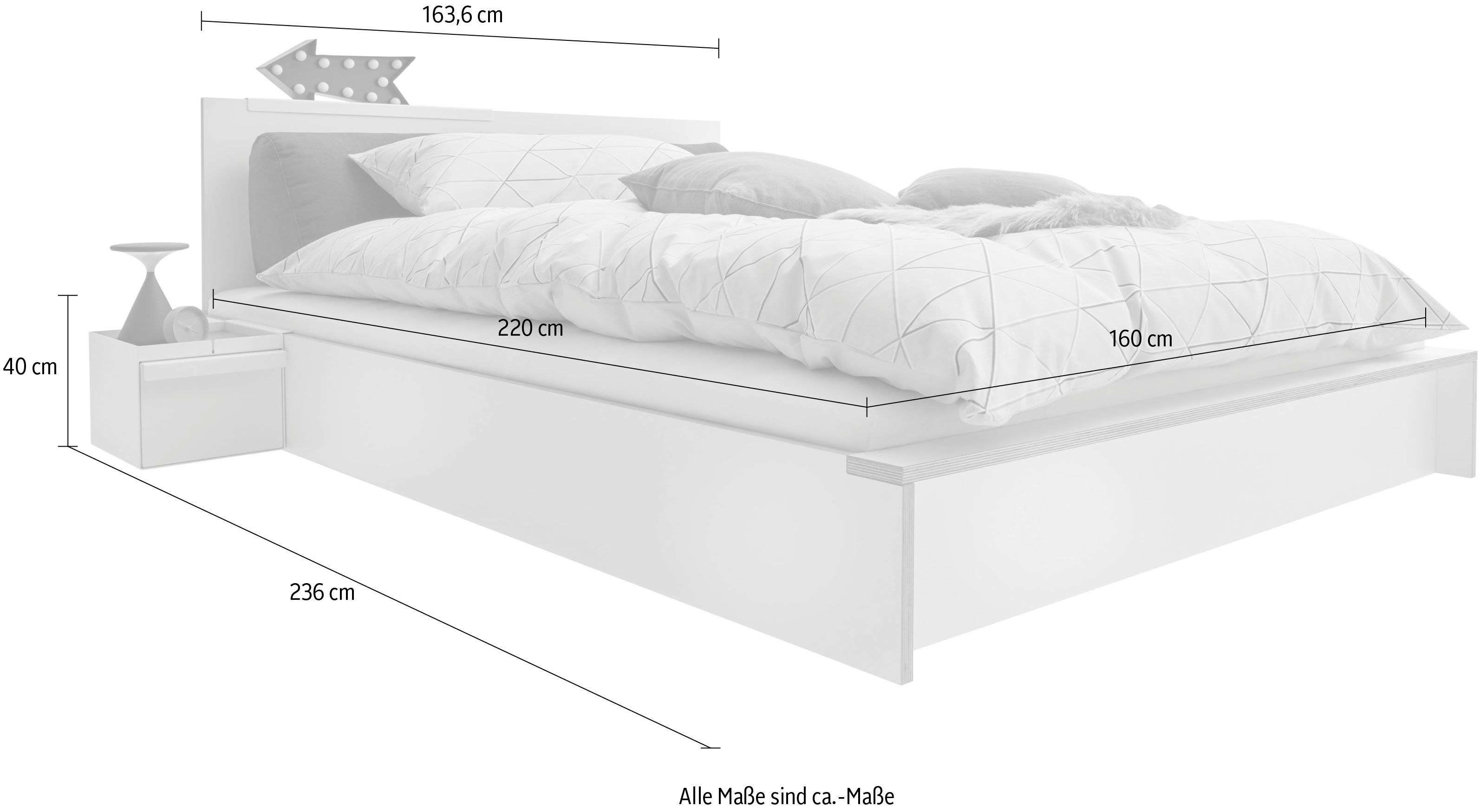 Müller SMALL LIVING Holzbett FLAI weiß Höhe birke weiß 40 weiß | | birke cm 220 ohne cm, birke birke weiß Liegefläche Komfort Überlänge HIGH, | Kopfteil