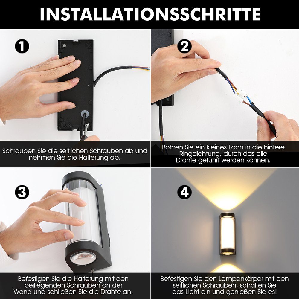 Wandleuchte für Wandlampe 1 Flur Wohnzimmer LED Wandleuchte Innen Warmweiß, iscooter Außen integriert, Treppenhaus Spot Schlafzimmer Leuchte, 12W Stücke IP65, UP-Down Gartenlampe fest Außenwandleuchte, LED