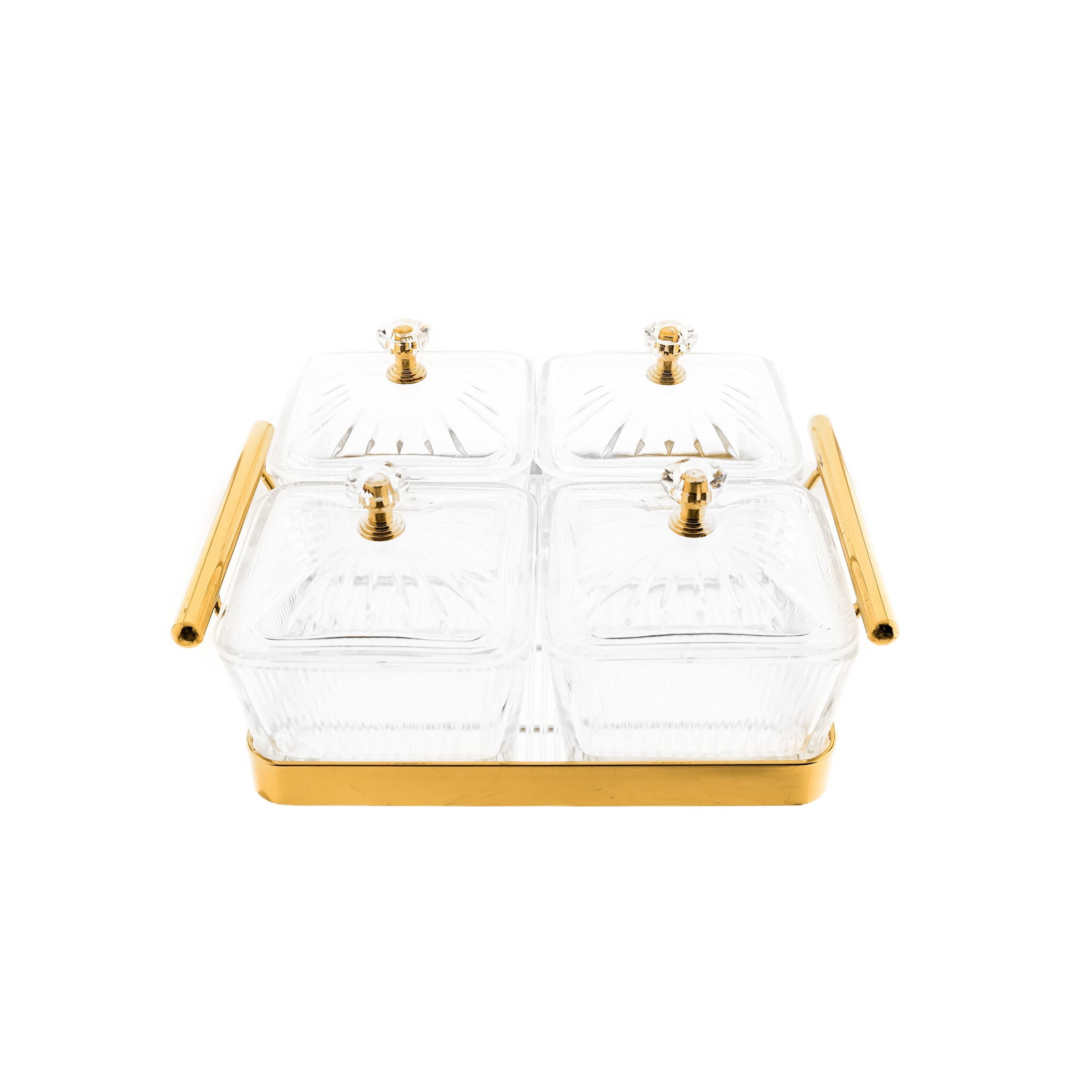 Almina Snackschale 9-teiliges Set aus Glas mit goldenem Serviertablett & Knaufdeckel, (9-tlg)