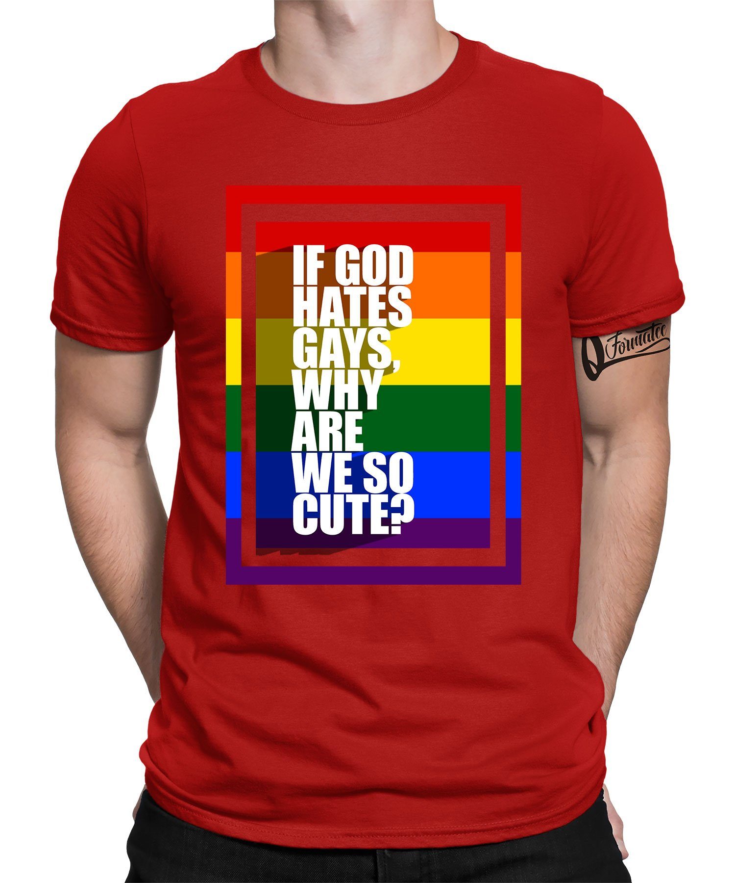 Herren LGBT Stolz T-Shirt Pride (1-tlg) Rot Regenbogen Formatee Gay Quattro Kurzarmshirt