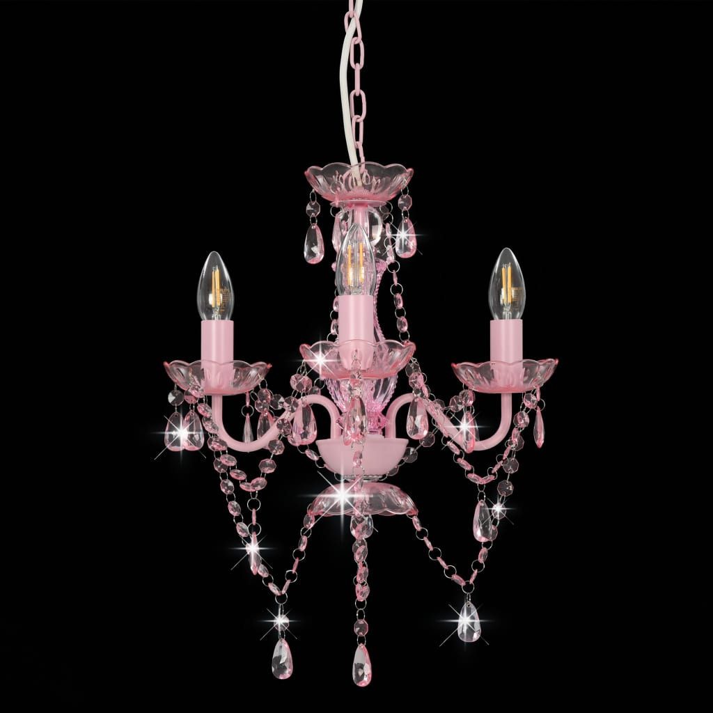 vidaXL Kronleuchter Kronleuchter mit Perlen Rosa Rund 3×E14