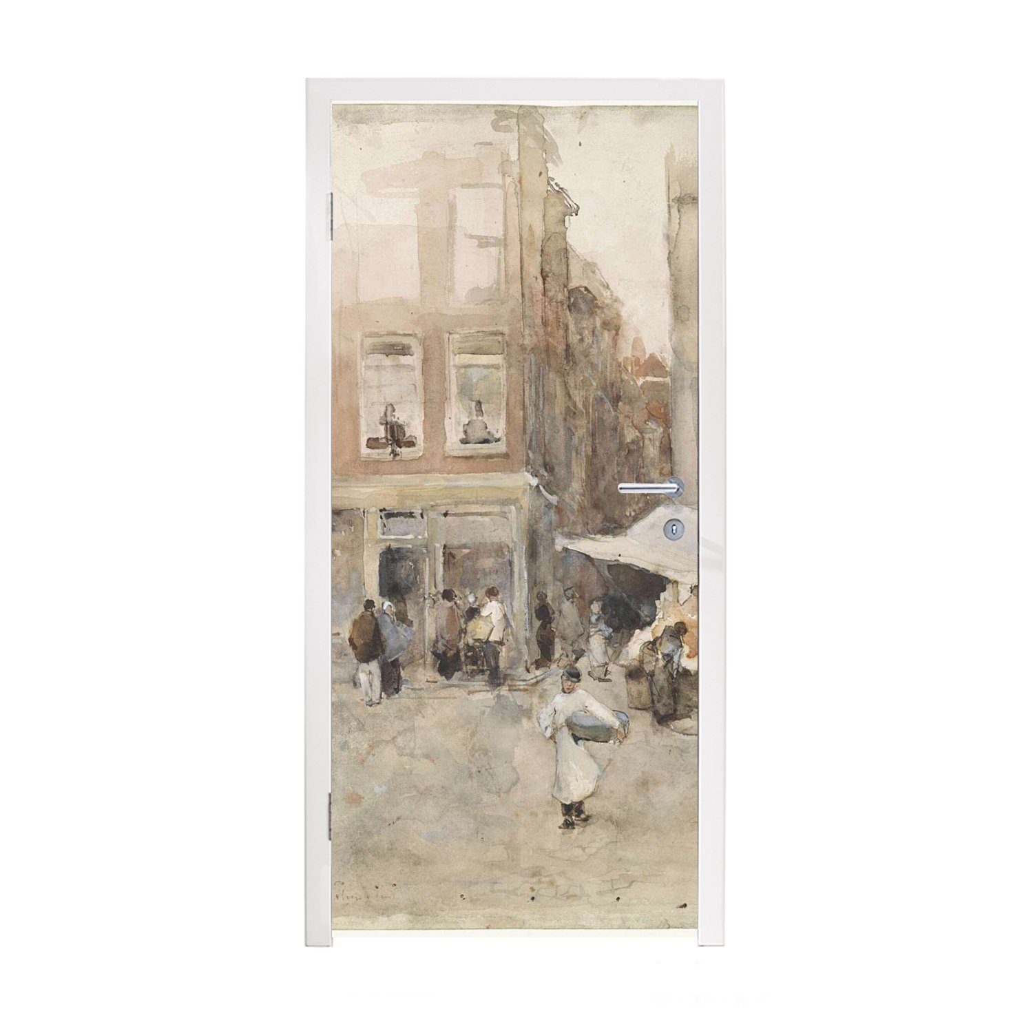 MuchoWow Türtapete Markt mit Blumenständen - Gemälde von George Hendrik Breitner, Matt, bedruckt, (1 St), Fototapete für Tür, Türaufkleber, 75x205 cm