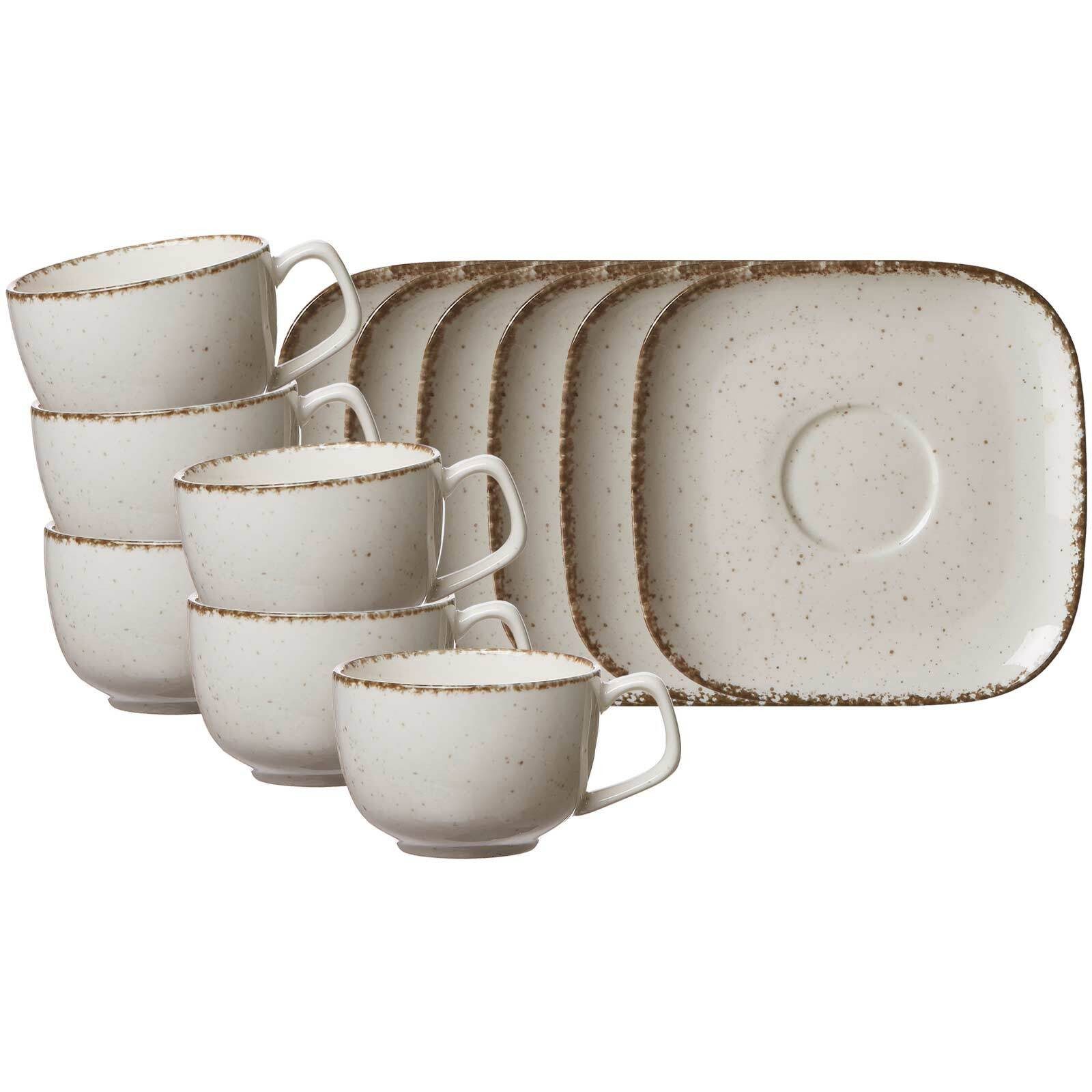 Ritzenhoff & Breker Tasse Casa Kaffeetassen mit Untertassen 200 ml 6er Set, 12-tlg., Porzellan