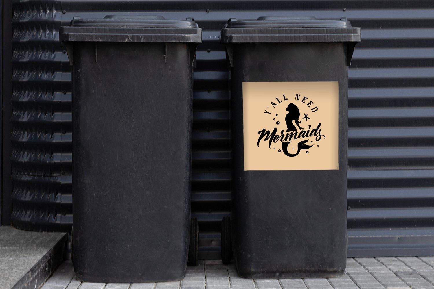 Abfalbehälter Mülltonne, St), Container, MuchoWow - - (1 Mülleimer-aufkleber, Wandsticker Meerjungfrau Sticker, Silhouette Zitate