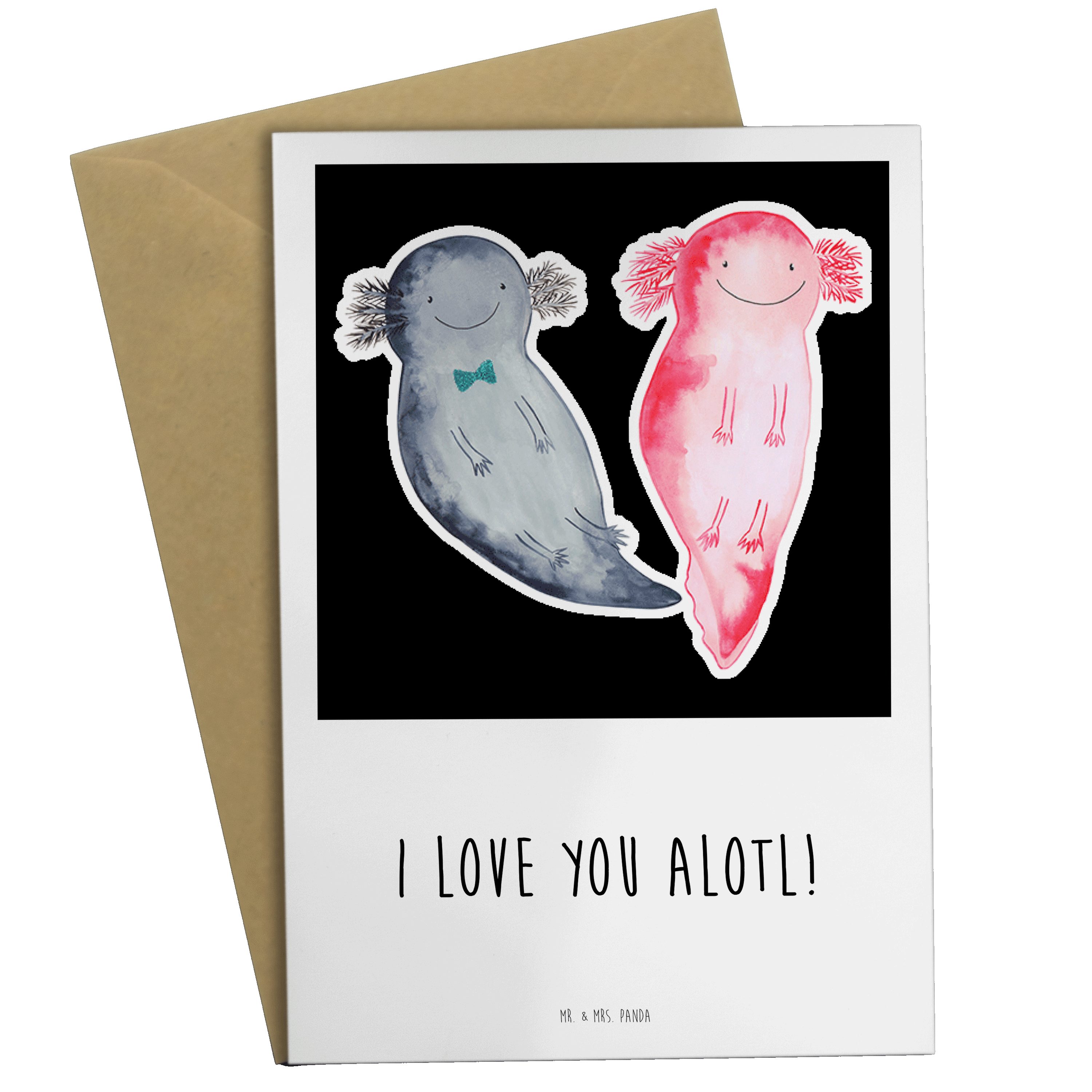 Einl Axolotl Geschenk für Partner, Panda Weiß - Heiraten, Mr. & Mrs. - Grußkarte Liebe Geschenk,