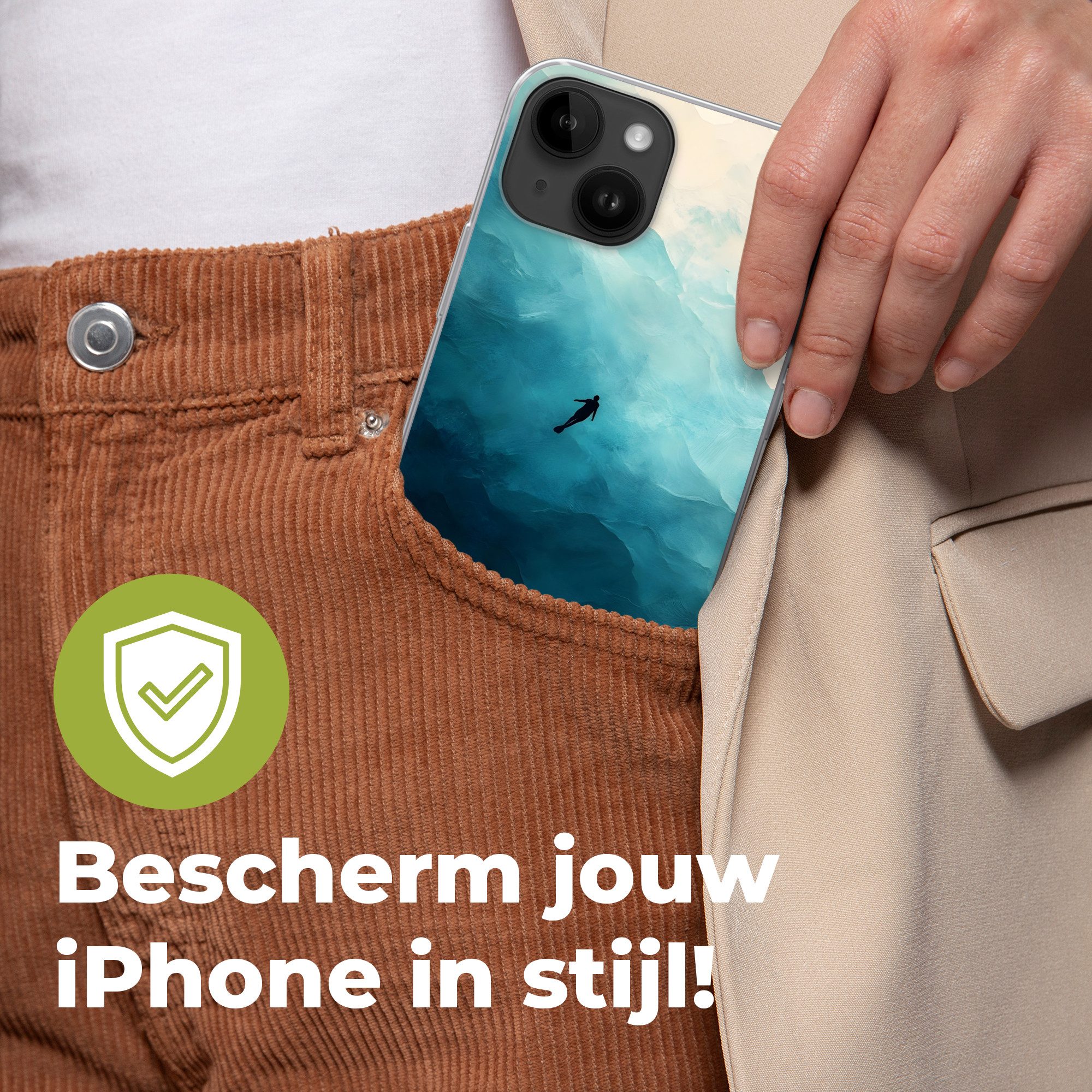 MuchoWow Handyhülle für Apple iPhone 14 Meer - Silhouette - Abstrakt - Blau, Smartphone-Bumper, Print, Handy Schutzhülle Dünn