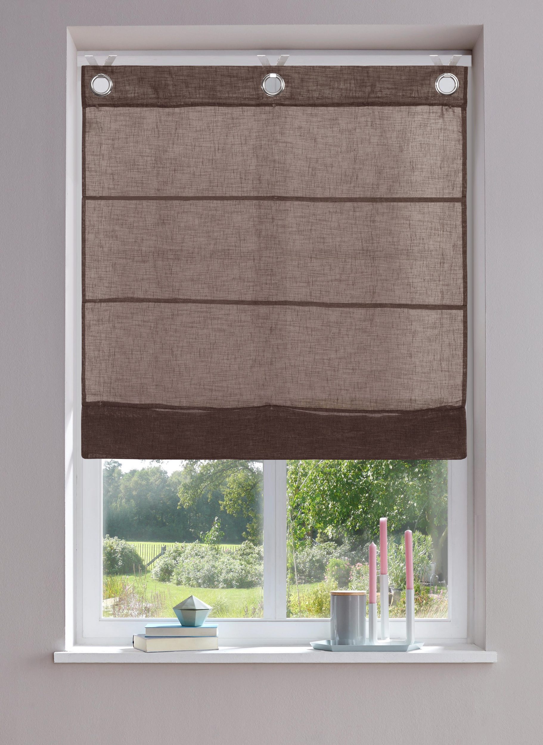 OTTO home Raffrollo Fiete, mit Hakenaufhängung, Leinen Optik, halbtransparent, monochrom, basic