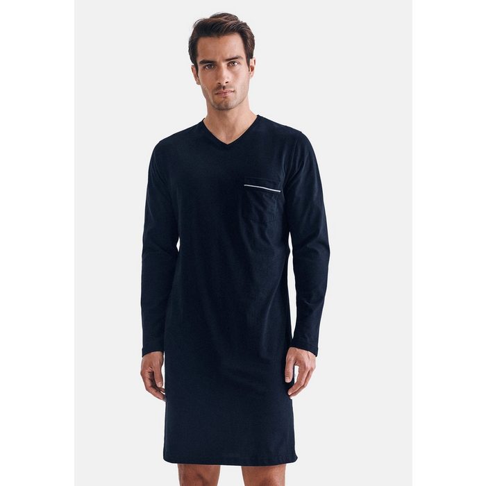 seidensticker Nachthemd Night Style (1-tlg) Nachthemd langarm - Baumwolle - Mit V-Ausschnitt und Brusttasche