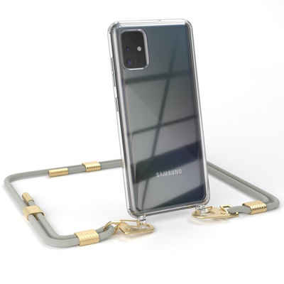 EAZY CASE Handykette Silikonhülle mit Kette Rund für Samsung Galaxy A51 6,5 Zoll, Schutzhülle zum Umhängen Handyhülle mit Umhängeband Schwarz Grau Taupe