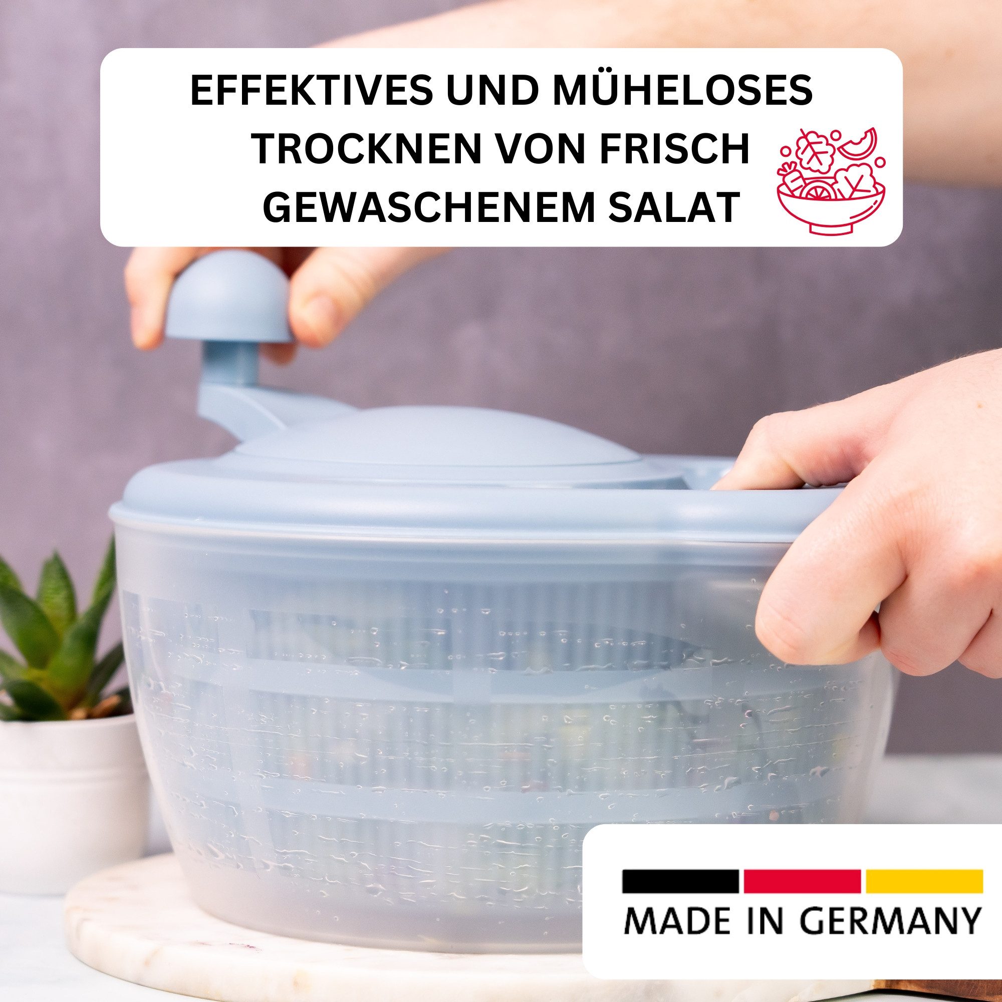 WESTMARK Salatschleuder Fortuna, Fassungsvermögen: 5 Liter, ø 26 cm, Kunststoff, Farbe: Blau