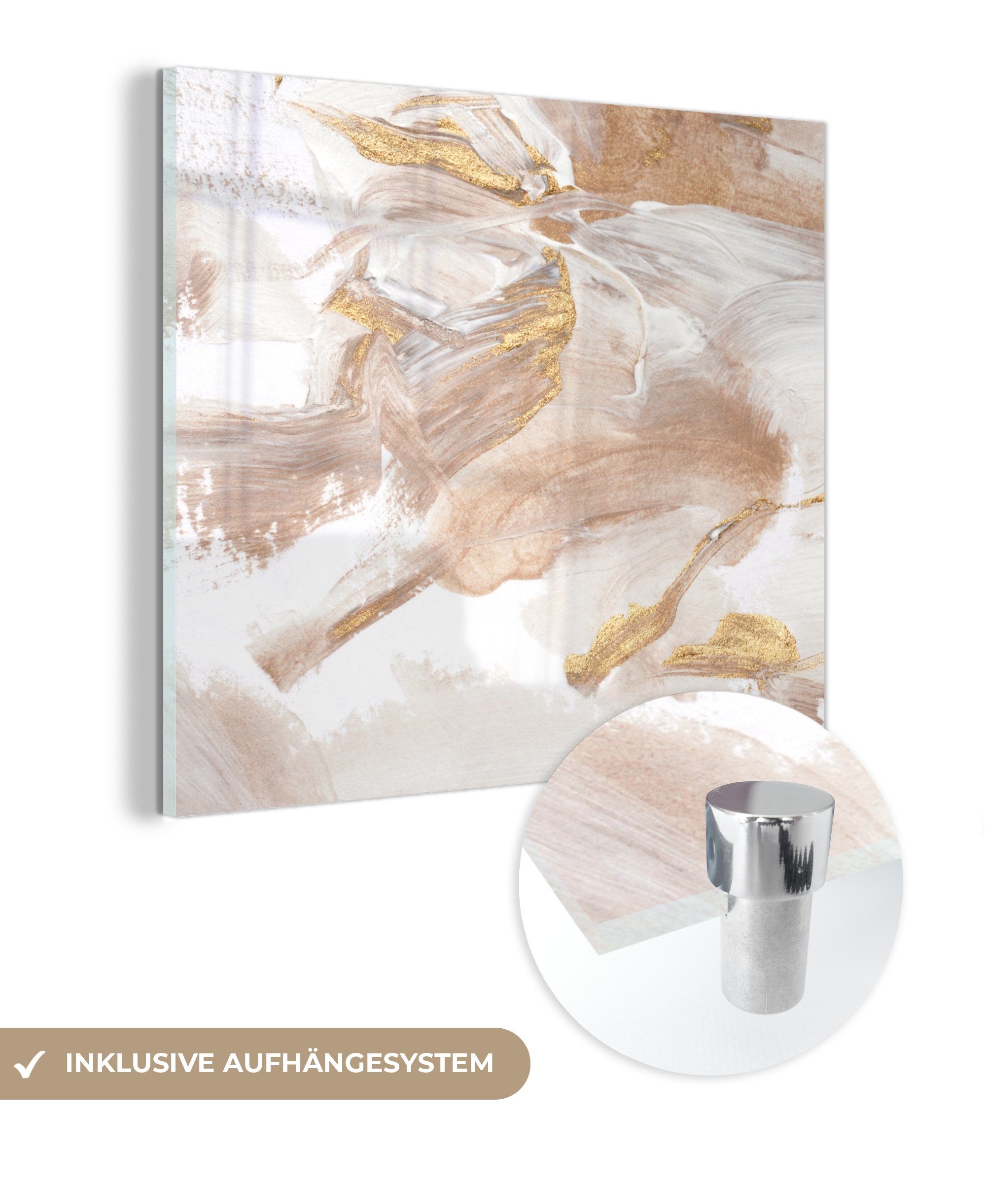 MuchoWow Acrylglasbild Aquarellfarbe - Gold - Abstrakt, (1 St), Glasbilder - Bilder auf Glas Wandbild - Foto auf Glas - Wanddekoration