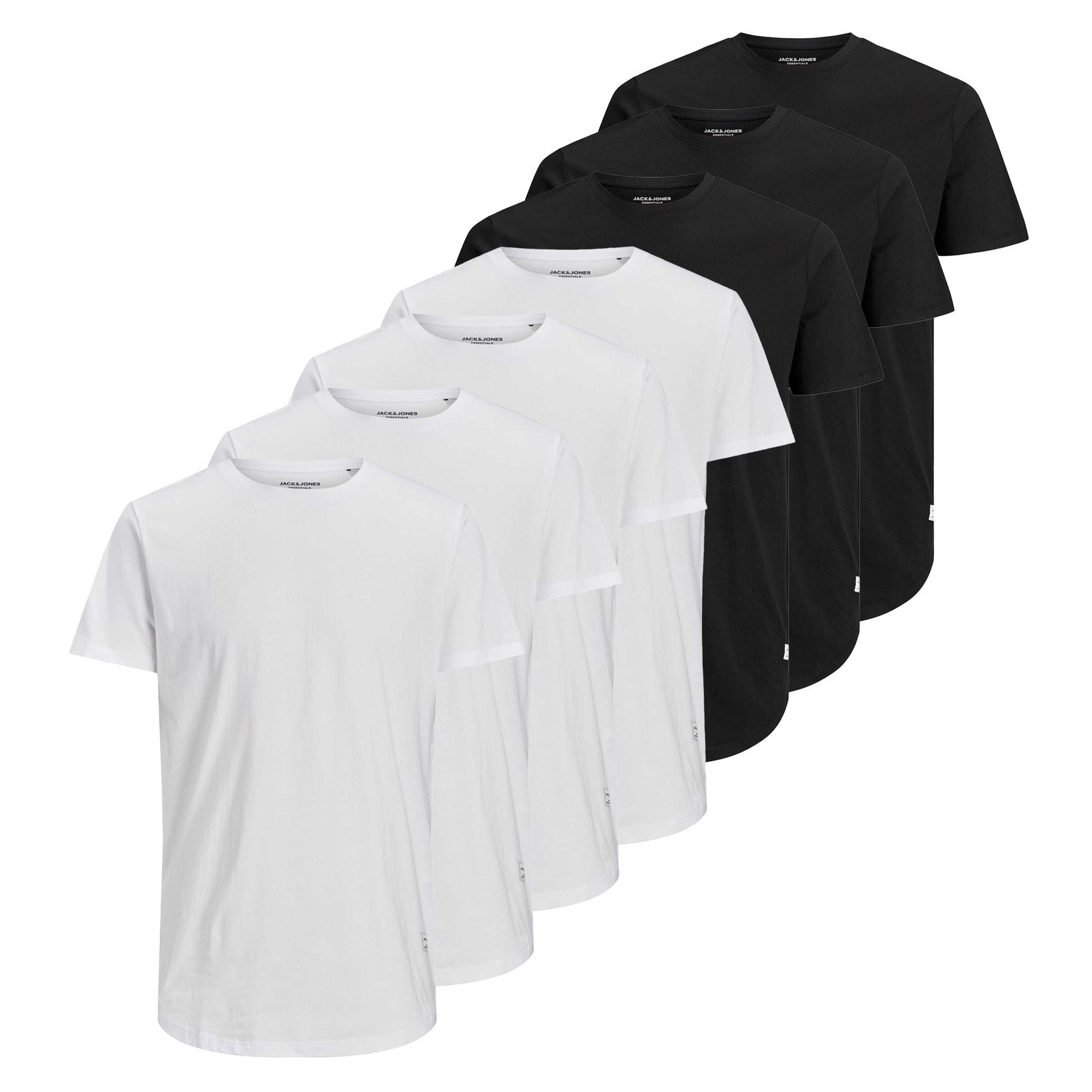 T-Shirt JJENOA NECK Jones - Pack TEE 7er CREW Jack T-Shirt, Herren Weiß/Schwarz &