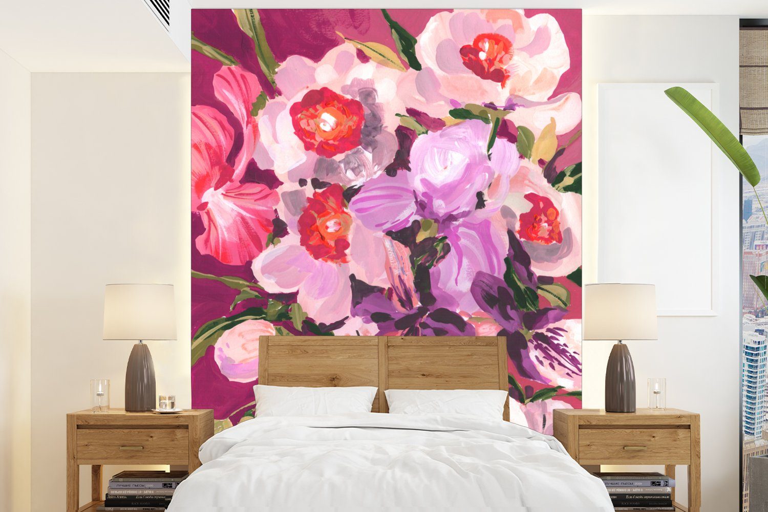 MuchoWow Fototapete Rosa - Orchidee - Blumen - Botanisch, Matt, bedruckt, (4 St), Montagefertig Vinyl Tapete für Wohnzimmer, Wandtapete
