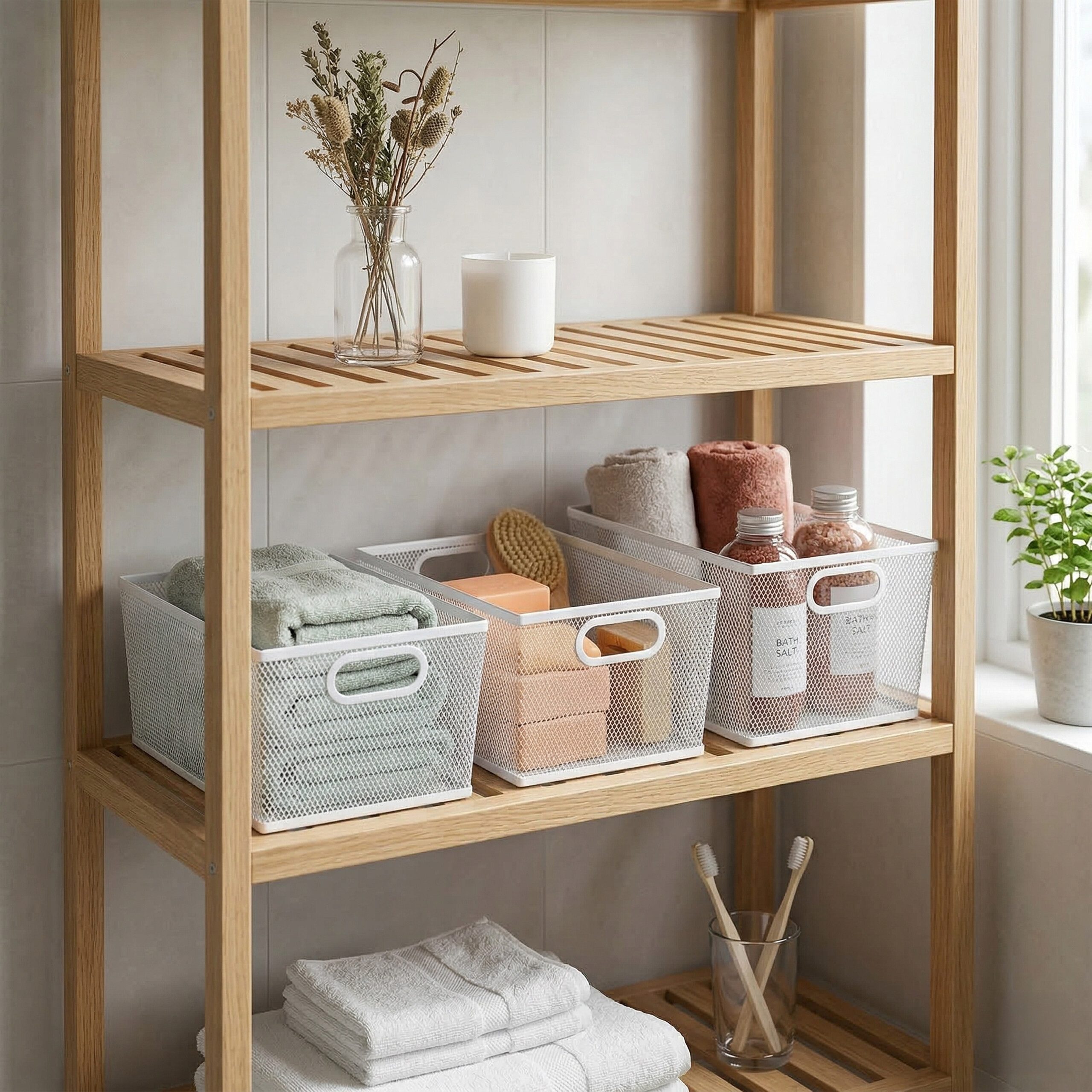 relaxdays Drahtkorb Aufbewahrungskorb Metall 3 Größen (3 St), weiß – Bild 2 von 5
