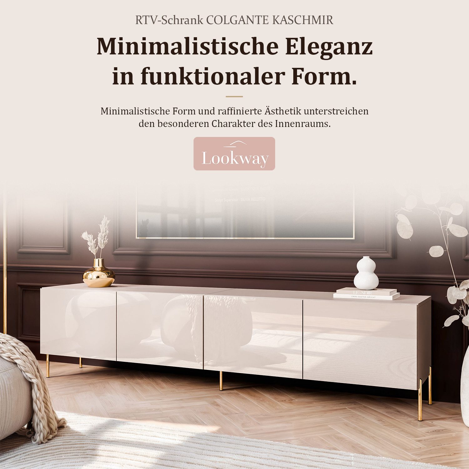 Lookway TV-Schrank TV-Schrank COLGANTE 200 in Kaschmir Hochglanz mit Beinen (2x TV- Schrank) Breite: 200 cm