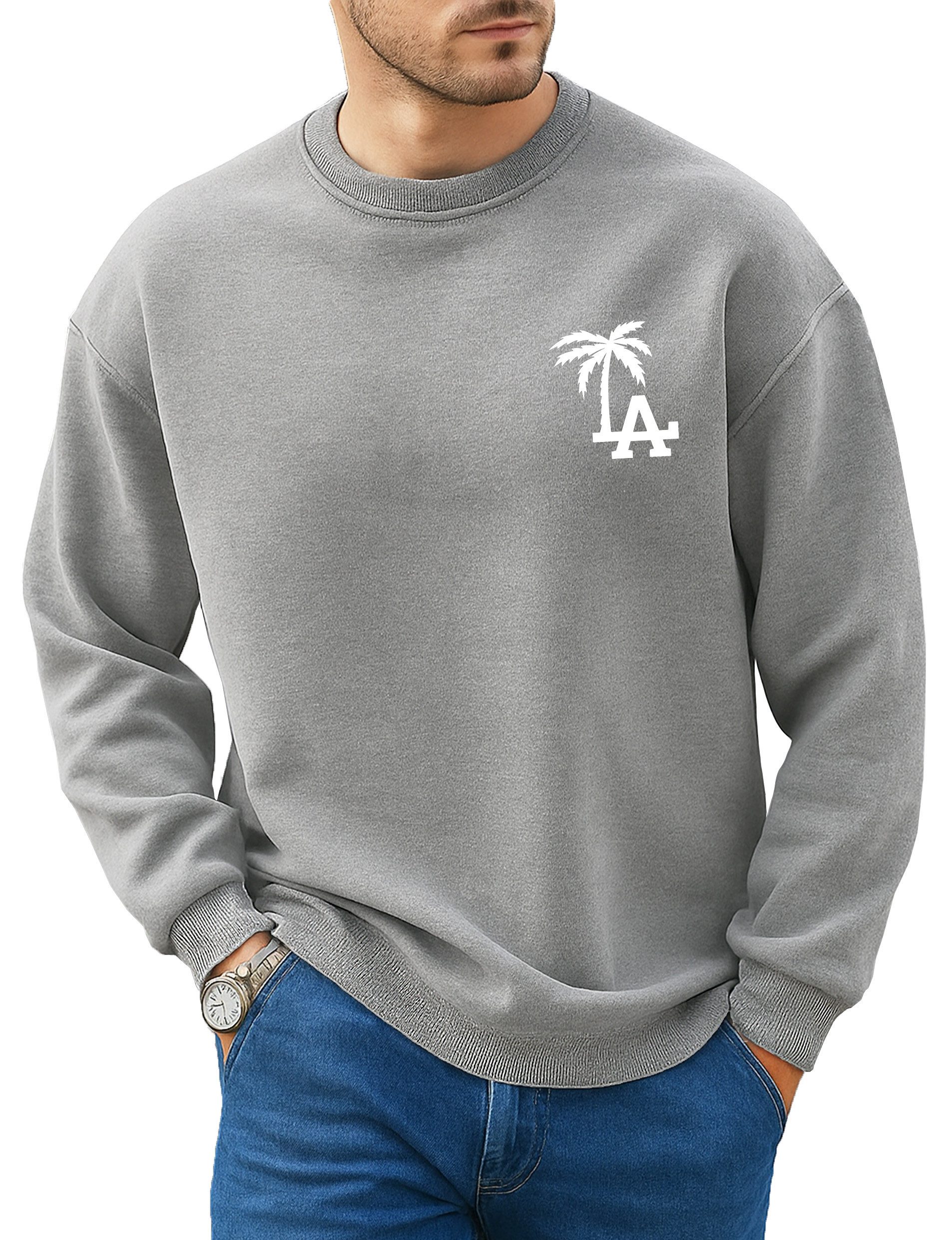 Fleecepullover Herren Rundhalspullover Pullover Oversized Fitness LA Los Angeles