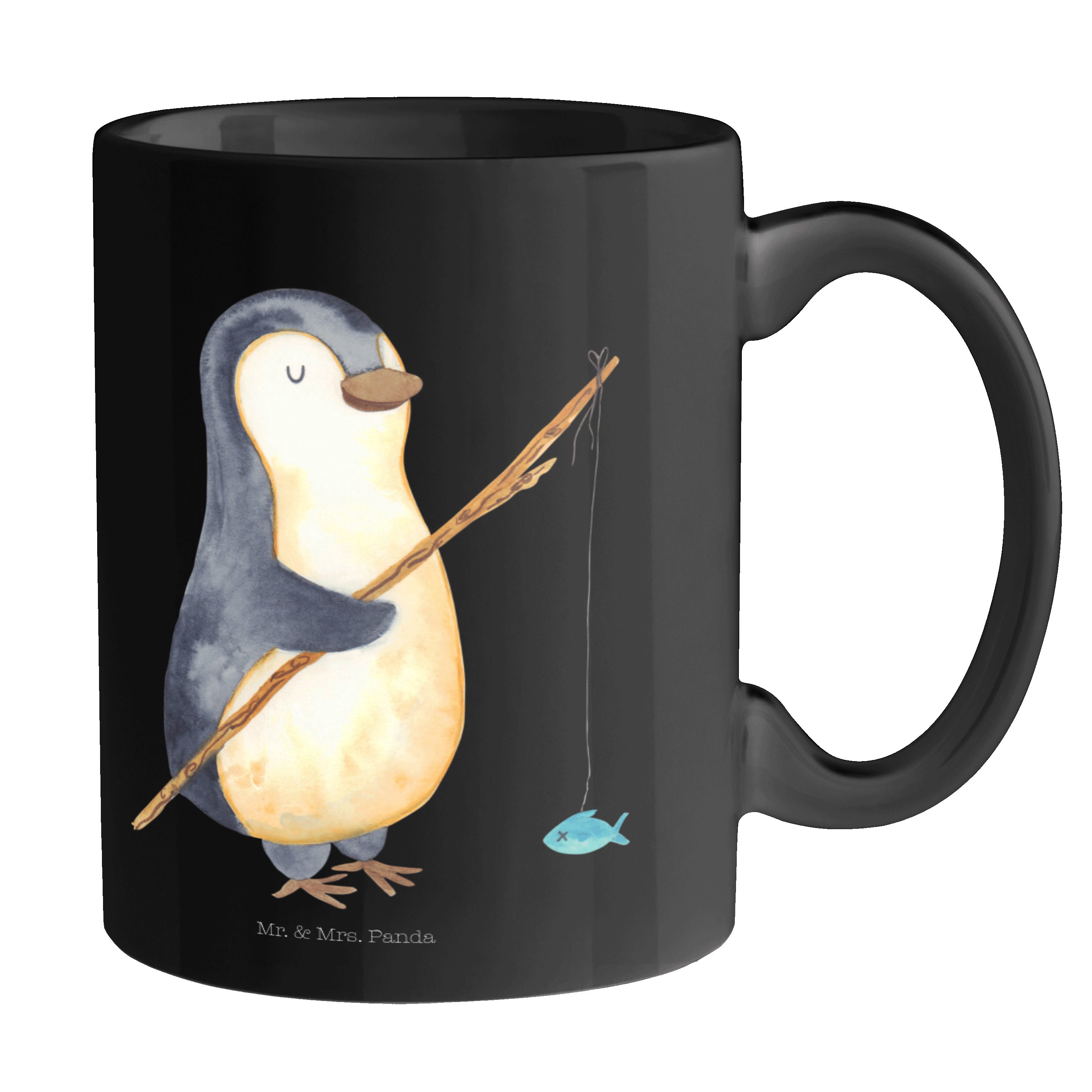 Mr. & Mrs. Panda Tasse Pinguin Angler - Schwarz - Geschenk, Seevogel, Tagträume, Büro Tasse, Keramik Schwarz