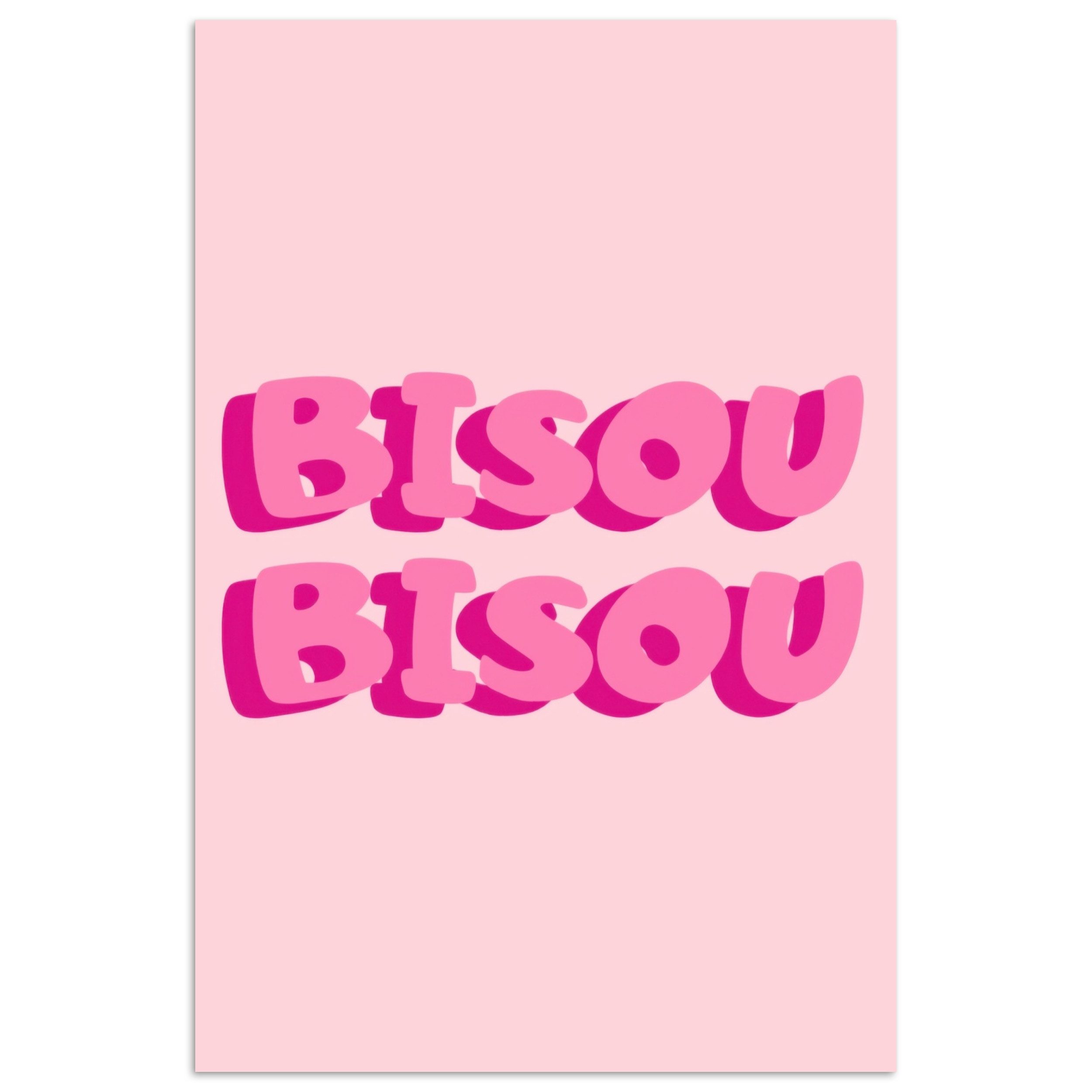 MuchoWow Poster Bisou - Rosa - dicke Buchstaben, (1 St), Poster ohne Rahmen, Wandbild, Wandposter, 40x60 cm