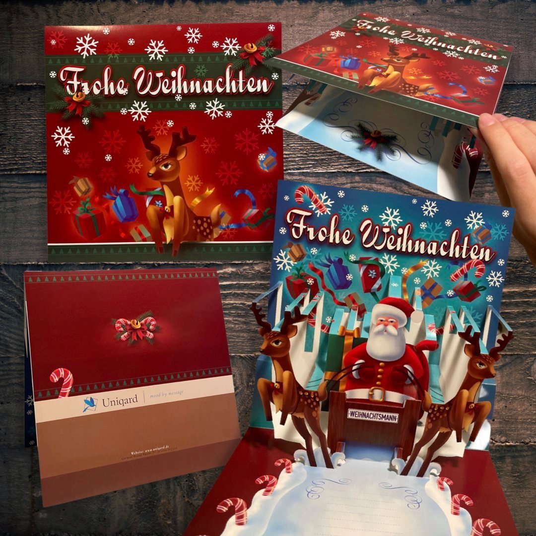 Glückwunschkarte 3D-Weihnachtskarte - Popup Karte 3D Karte - Außergewöhnliche Weihnachtskarten - Geschenkideen, ideal für Gutscheine & Geldgeschenke - Für Kinder & Erwachsene (Santa)