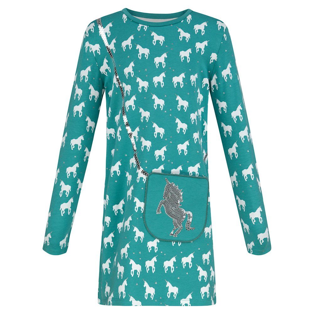 happy girls A-Linien-Kleid Happy Girls Kleid Langarm Jerseykleid Einhorn petrol grün (1-tlg)