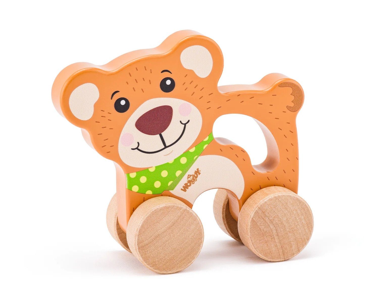 Woodyland Lernspielzeug Holz Schiebetier Bär/ Pull Along Bear, mit Griff und Rädern, mit Rollen und Griff