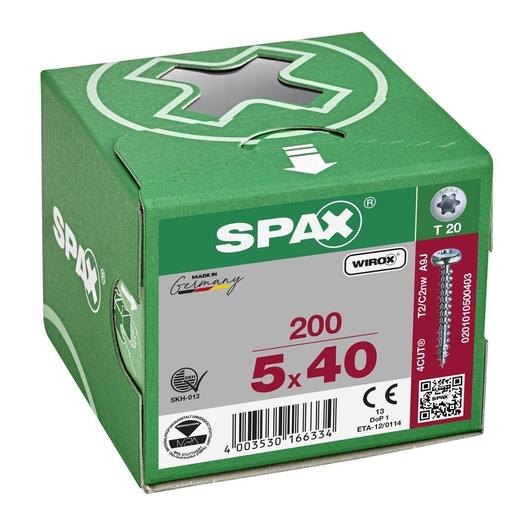 SPAX (Stahl weiß Spanplattenschraube 200 mm verzinkt, Universalschraube, 5x40 St),