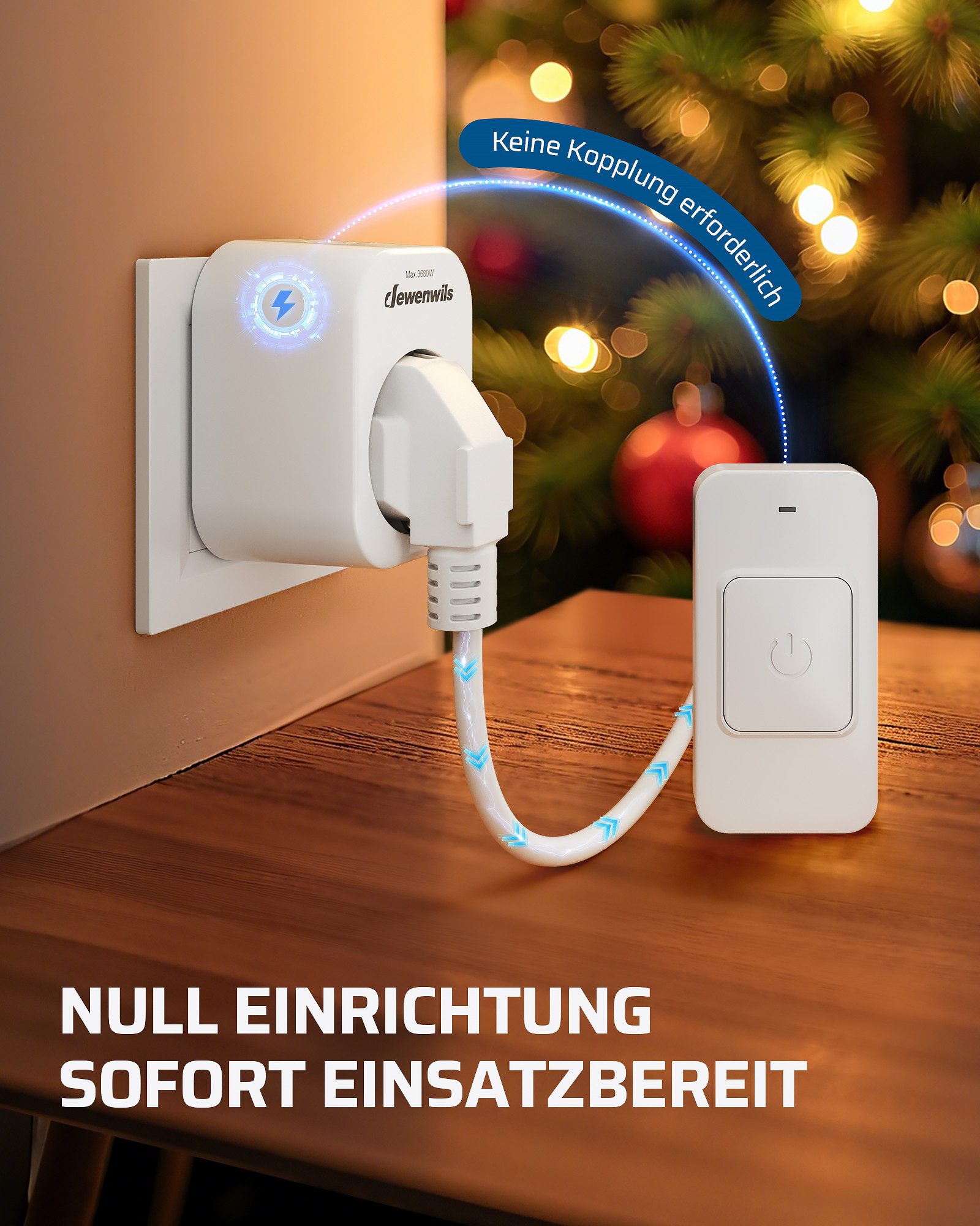 DEWENWILS Funksteckdose mit Fernbedienung, max. 3680 W, 1-St., 30 m Reichweite; Fernbedienung magnetisch befestigbar