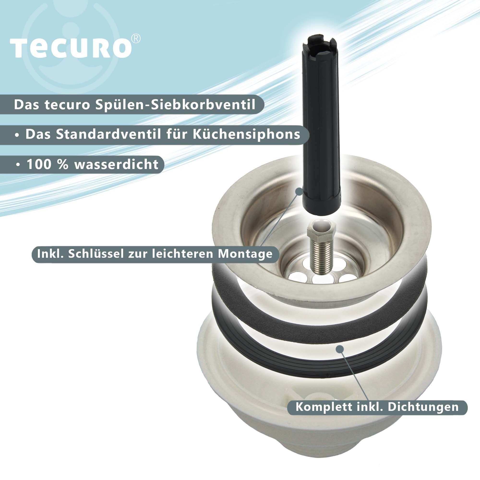 tecuro Siphon Spülen-Siebkorbventil Ø 114 mm (3 1/2 Zoll) x Abgang unten 1 1/2 Zoll – Bild 5 von 5