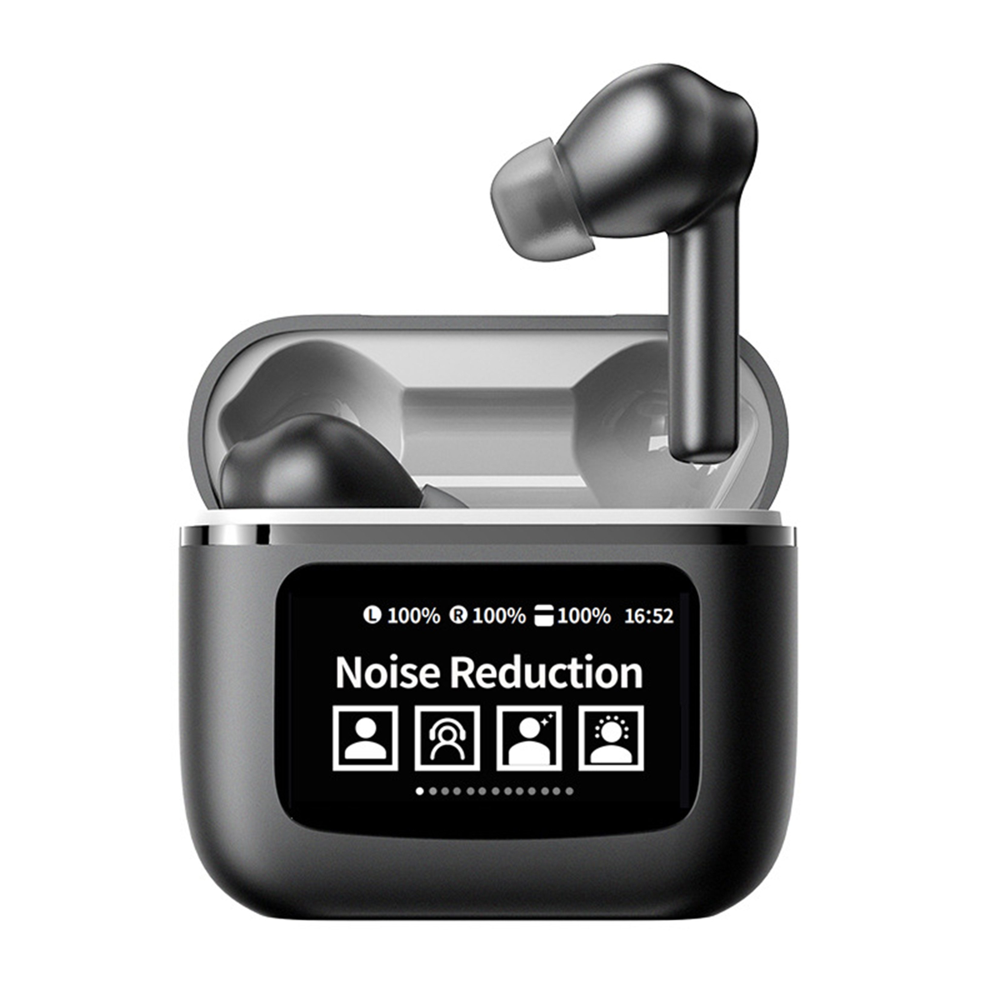 KINSI AI‑Übersetzungs‑Kopfhörer TWS mit Touch‑Farb‑Display,144 Sprachen Bluetooth-Kopfhörer (Aktive Geräuschunterdrückung,IPX5 wasserdicht,Anti‑Verlust‑Ortung)