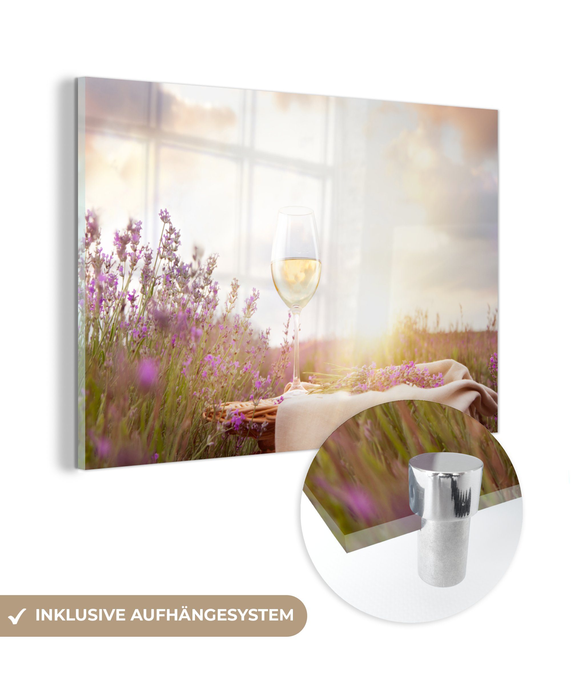 MuchoWow Acrylglasbild Lavendel - Wein - Frühling, (1 St), Acrylglasbilder Wohnzimmer & Schlafzimmer