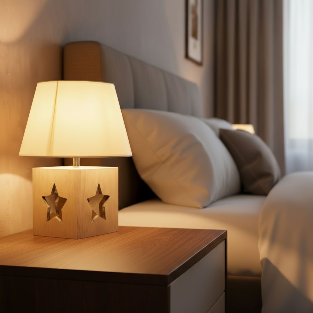 Levandeo® Nachttischlampe, Lampe Tischlampe H41cm Holz Holzlampe Stern Leuchte Deko Tischleuchte