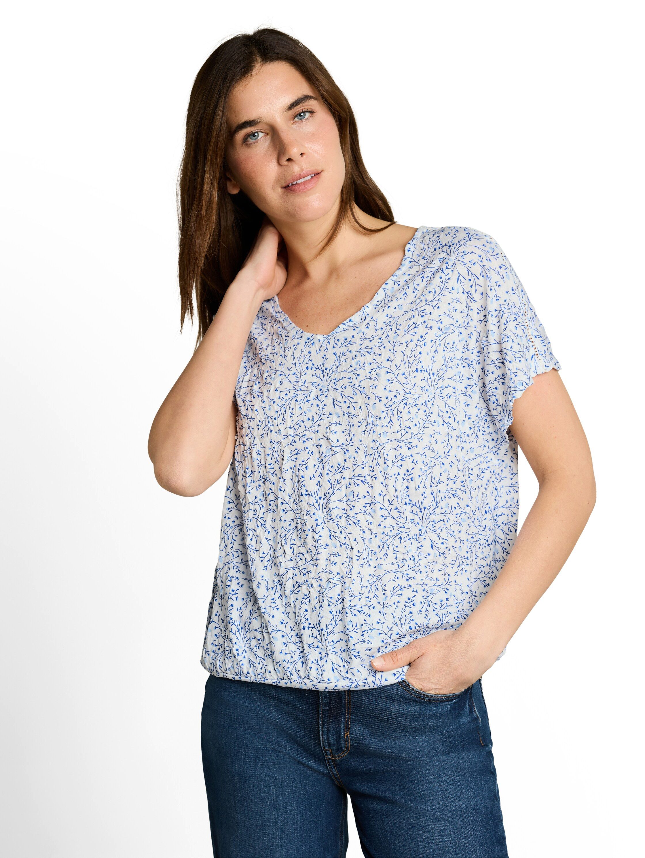 TOM TAILOR Kurzarmshirt Sommershirt mit Allover-Muster und V-Ausschnitt