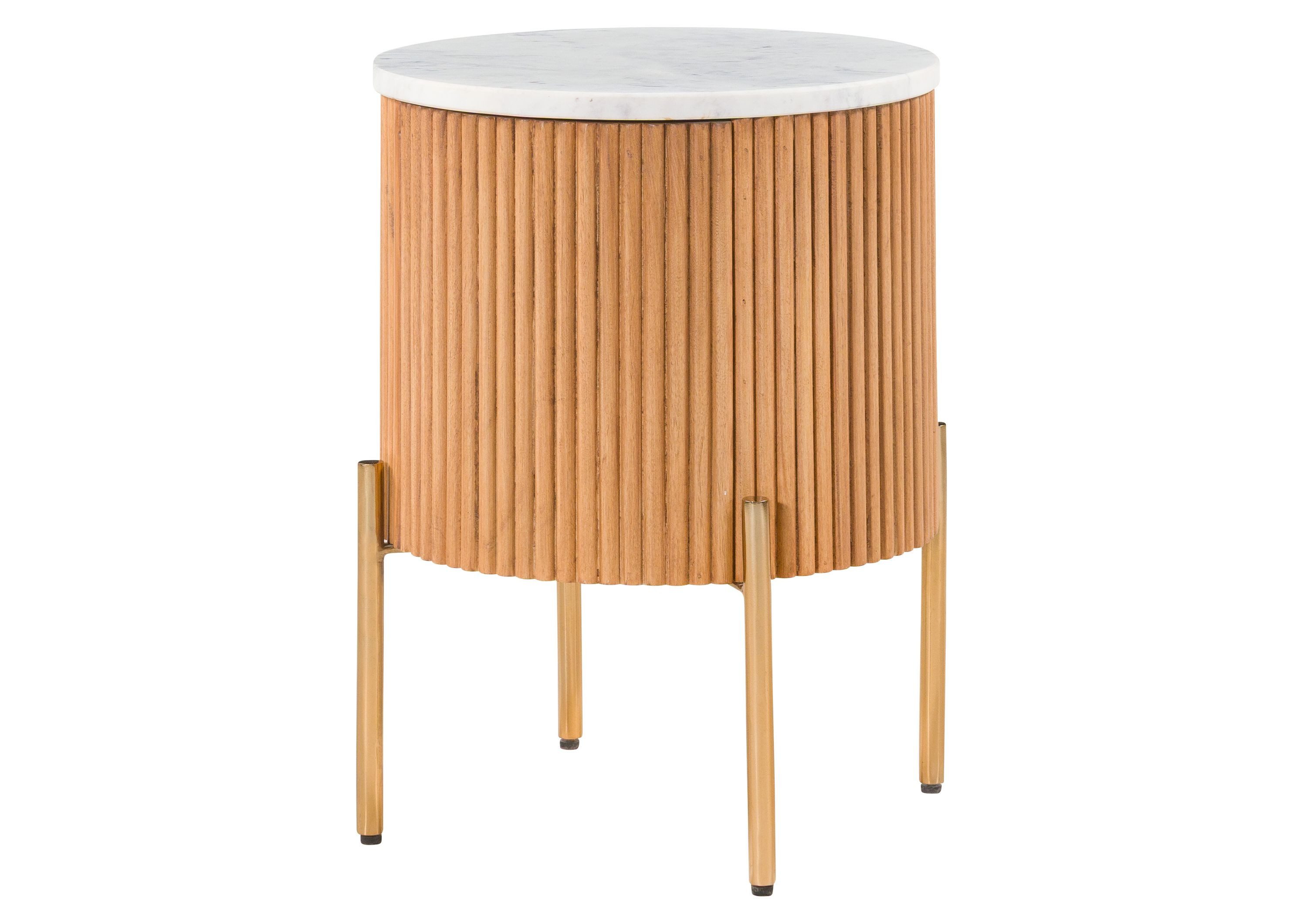 Massivmoebel24 Beistelltisch BARCELONA (Massivholz, Massivholztisch), rund Mango 40x40x52 natur lackiert / Marmor weiß BARCELONA #530