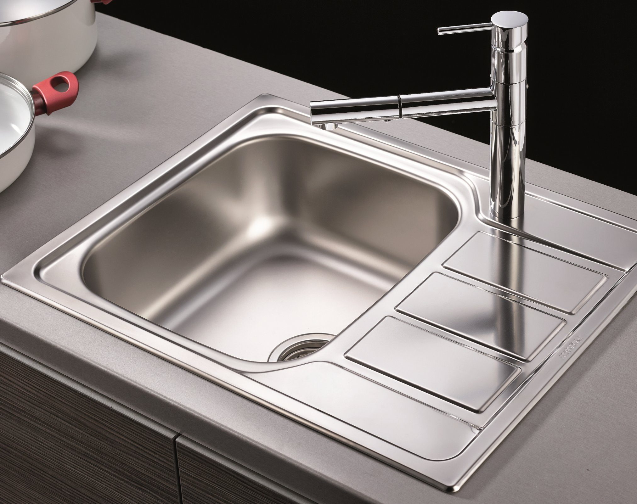 Pyramis Edelstahlspüle PYRAMIS Athena (62x50) 1B 1D, Rechteckig, 62/50 cm, Inklusive Drehexcenterfernbedienung, zum wechselseitigen Einbau geeignet