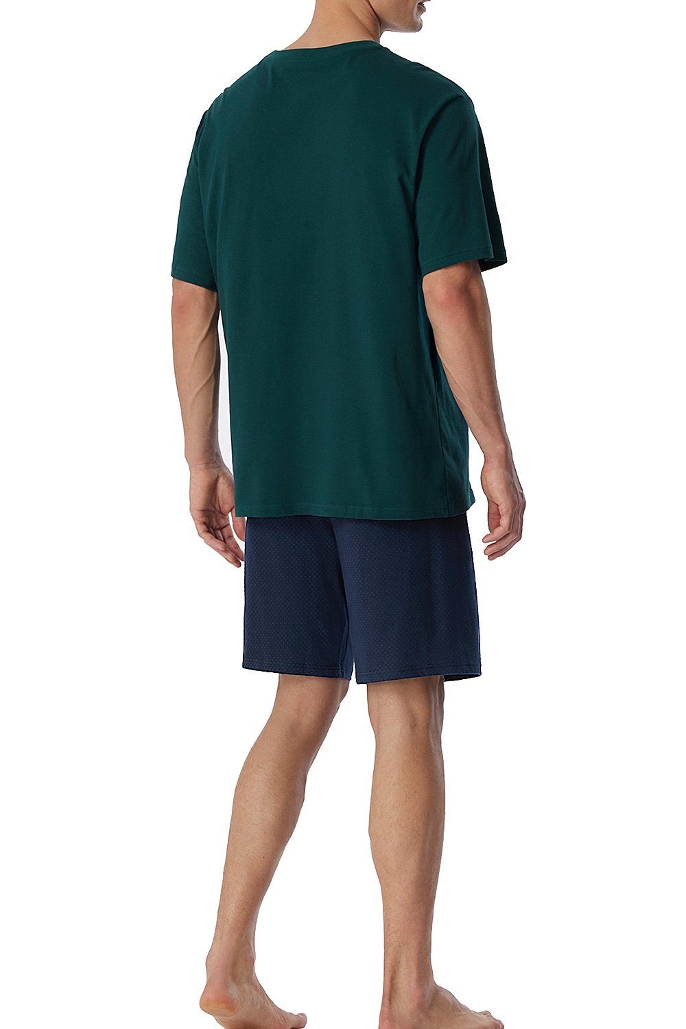 Shorty tlg) Herren (2 Essentials Schiesser kurz reiner dunkelgrün Baumwolle Set Nightwear aus Pyjama