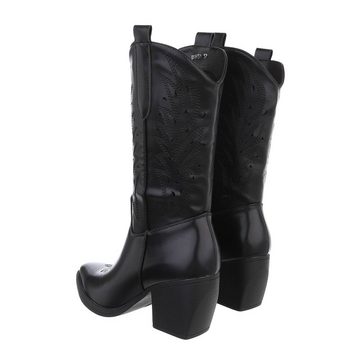 Ital-Design Damen Cowboyboots Western Westernstiefel Blockabsatz Western- & Bikerstiefel in Schwarz