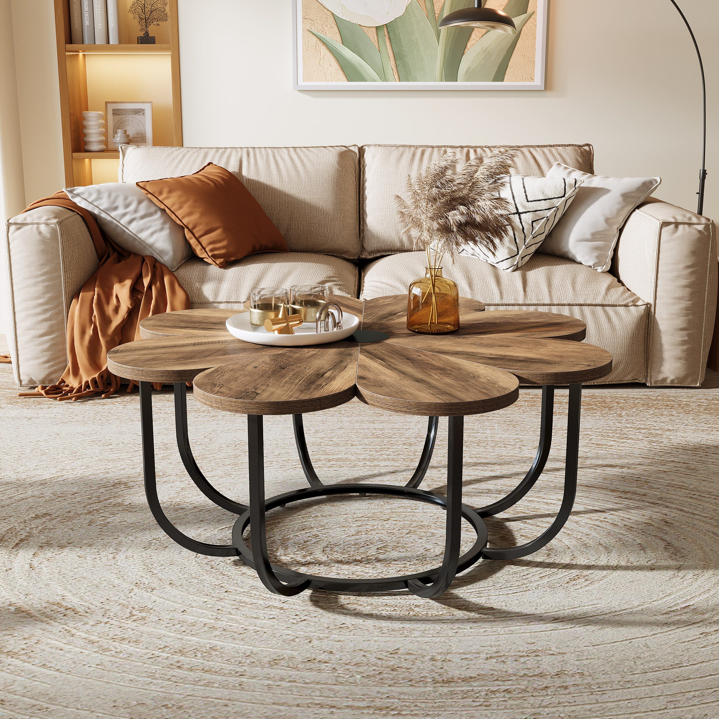 Tribesigns Couchtisch moderner Couchtisch in Blumenform günstig online kaufen