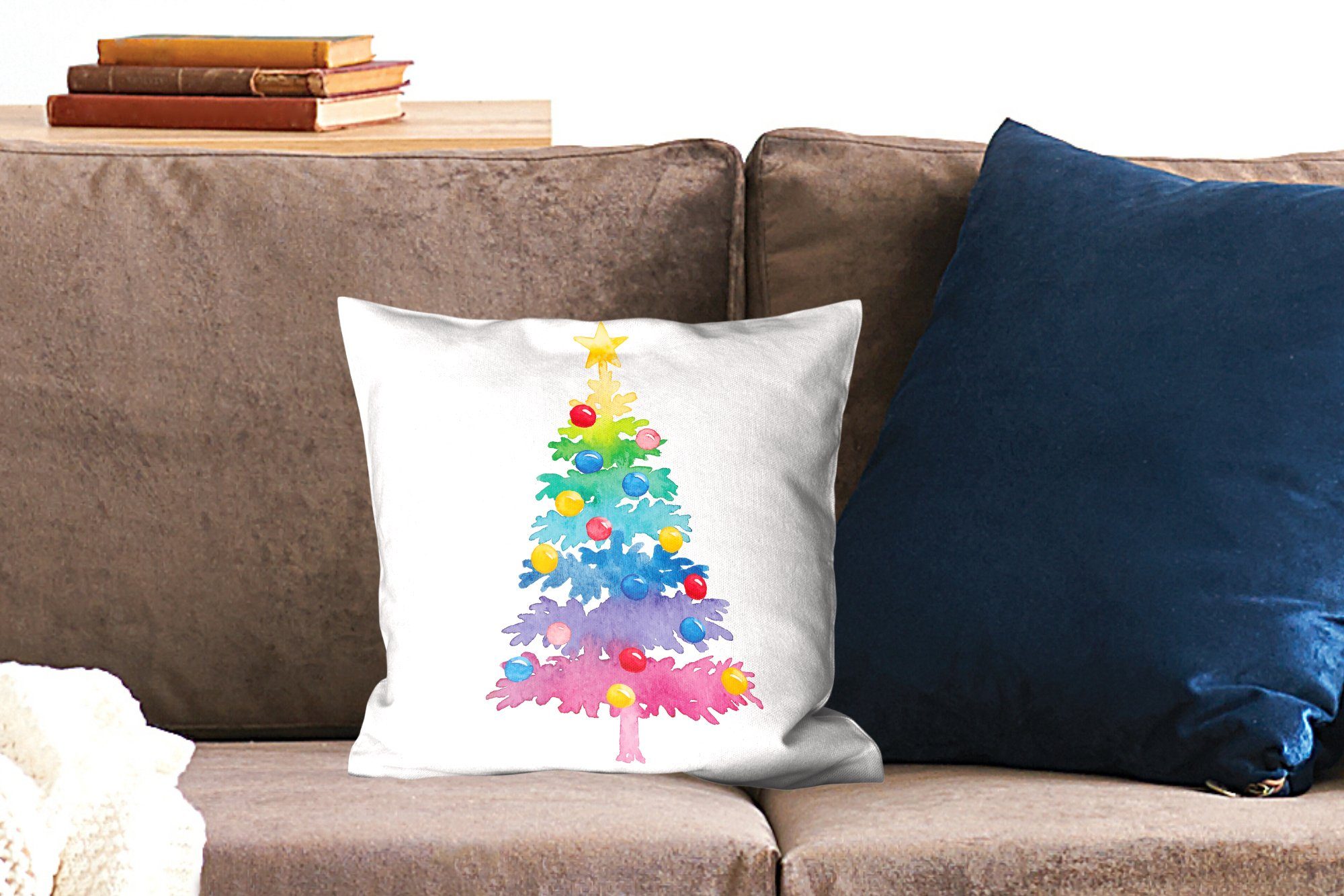 Wohzimmer, Zierkissen Füllung Weihnachtsbaum, mit MuchoWow - Weihnachten Schlafzimmer, Illustration - Sofakissen Deko, Dekokissen für