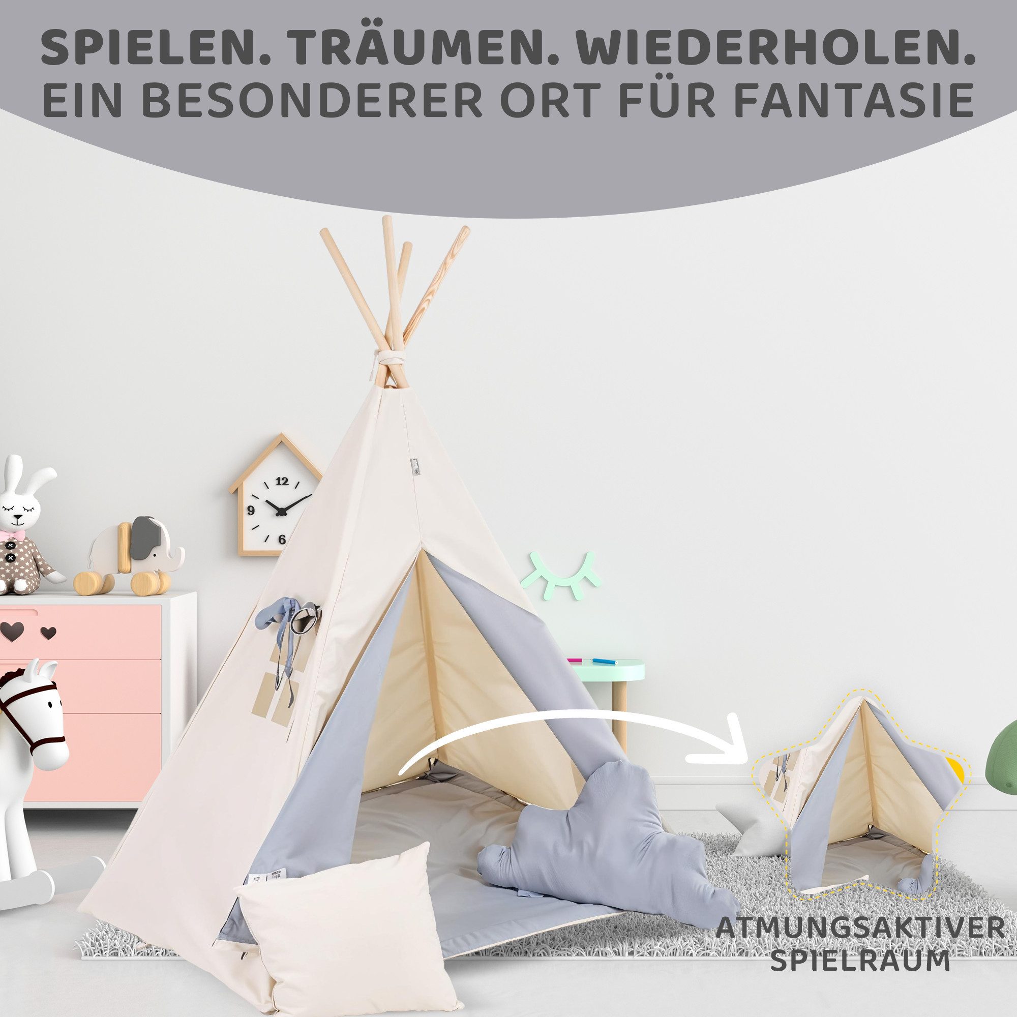 Rainbow Kids Tipi-Zelt Grauer Wolf, Personen: günstig online kaufen