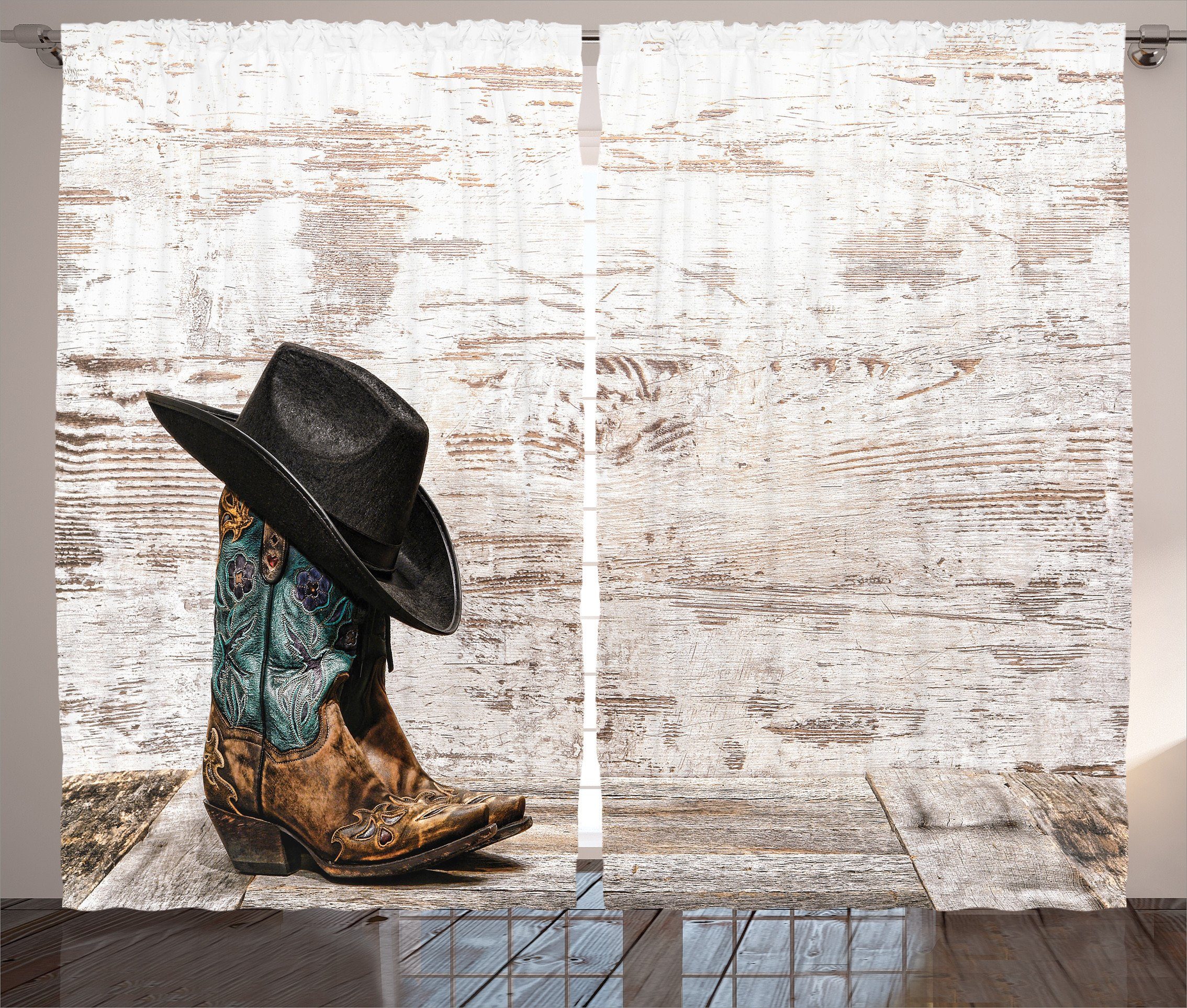 und Rodeo-Cowboy-Schmutz-Hut Abakuhaus, Schlaufen mit Jahrgang Vorhang Kräuselband Haken, Gardine Schlafzimmer