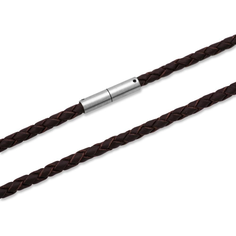 Unique Lederband Echte Lederkette braun geflochten mit Edelstahlverschluss LN0001