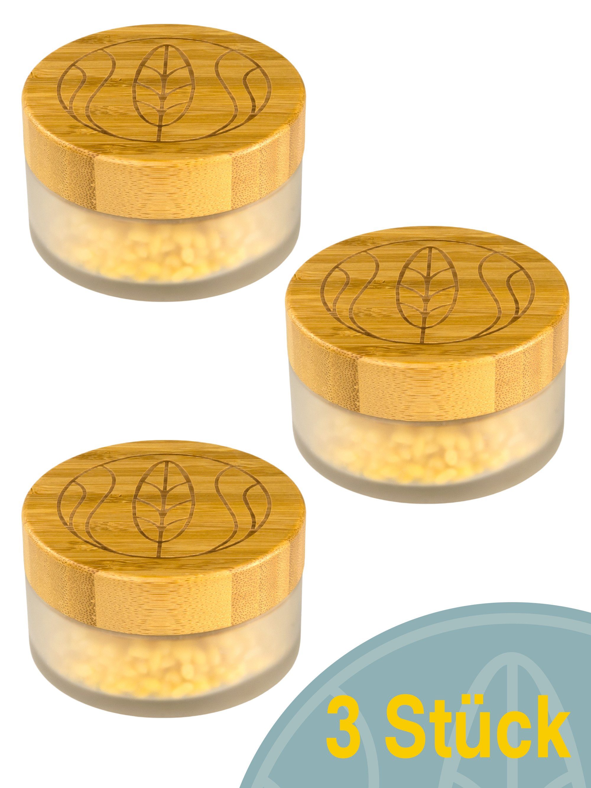 Wachsmann Bienenprodukte Bienenwachskerze Bienenwachs Kerze im Glas aus Bienenwachs Pastillen, 100 % Bienenwachs, wiederverwendbar, Bambusdeckel, Gravur, Hanfdocht