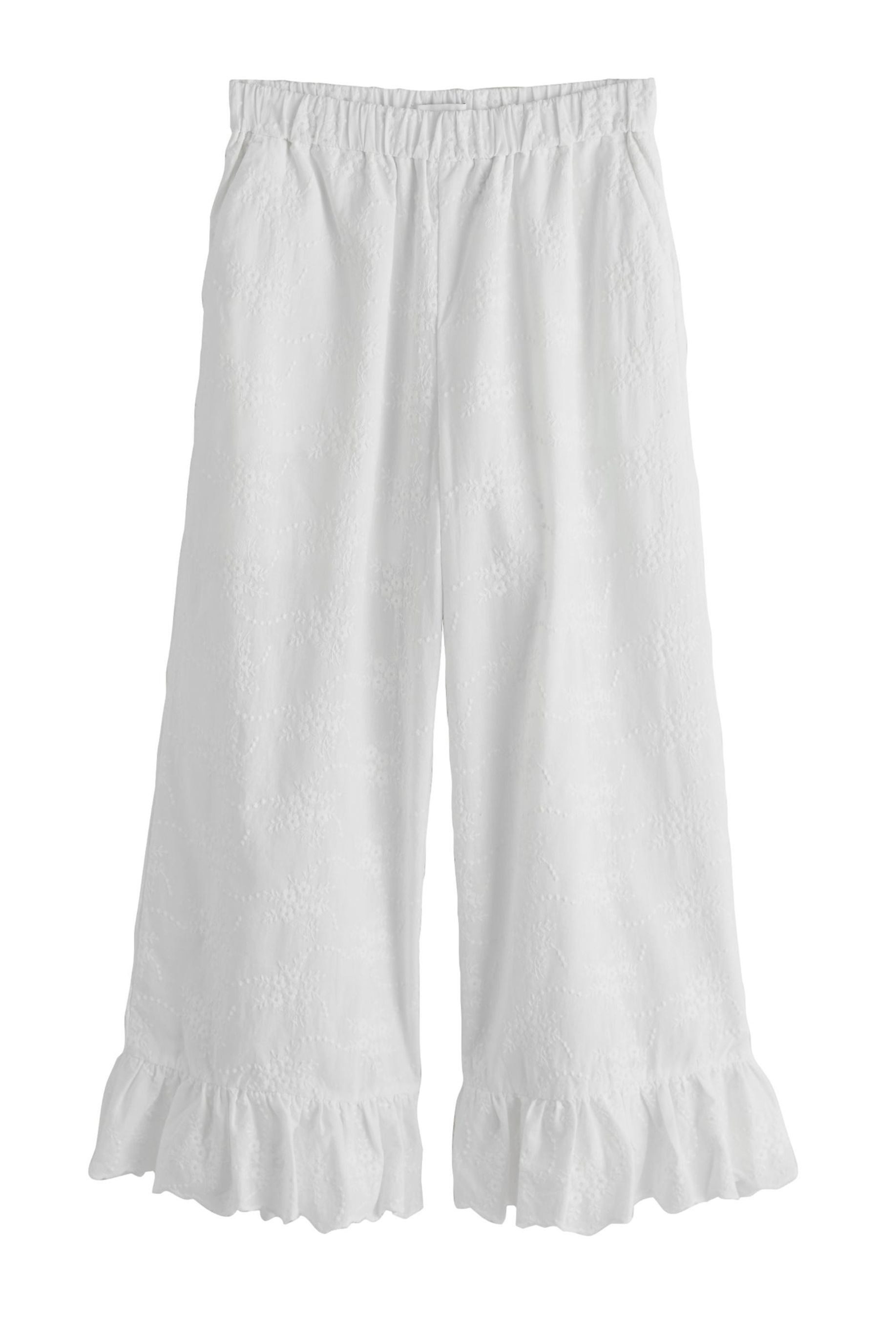 Palazzohose Verkürzte Hose mit weitem Bein, Rüschensaum
