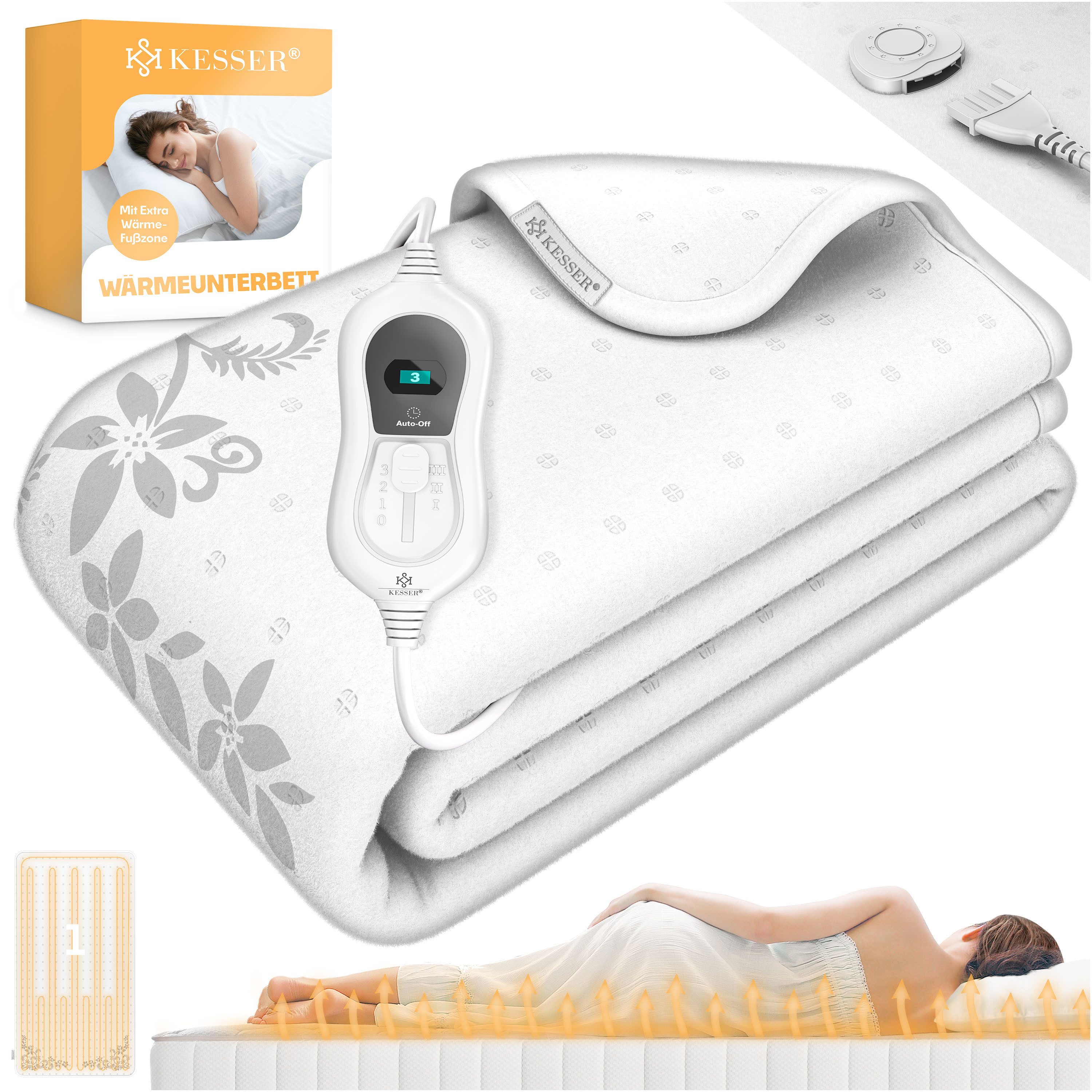 KESSER Wärmeunterbett, Wärmeunterbett mit Abschaltautomatik Fernbedienung Heizdecke