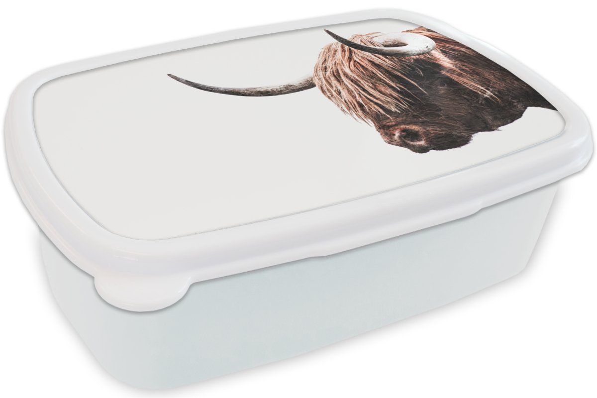 Mädchen weiß Lunchbox - - Schottische Erwachsene, Highlander Jungs Brotdose, für (2-tlg), Kunststoff, Hoorn, Brotbox Kühe und MuchoWow für und Kinder