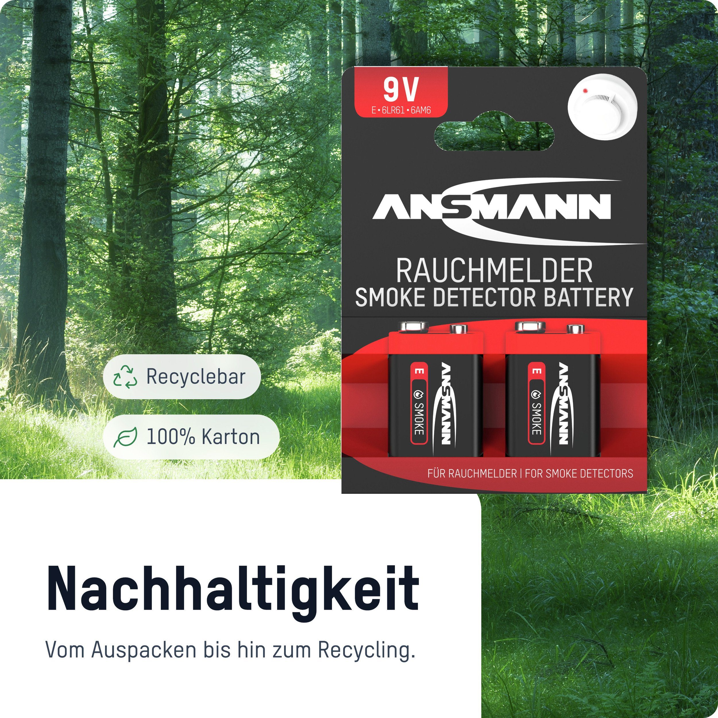 6 Qualität ANSMANN® Rauchmelder Premium 9V longlife - Batterie Batterien Block Alkaline