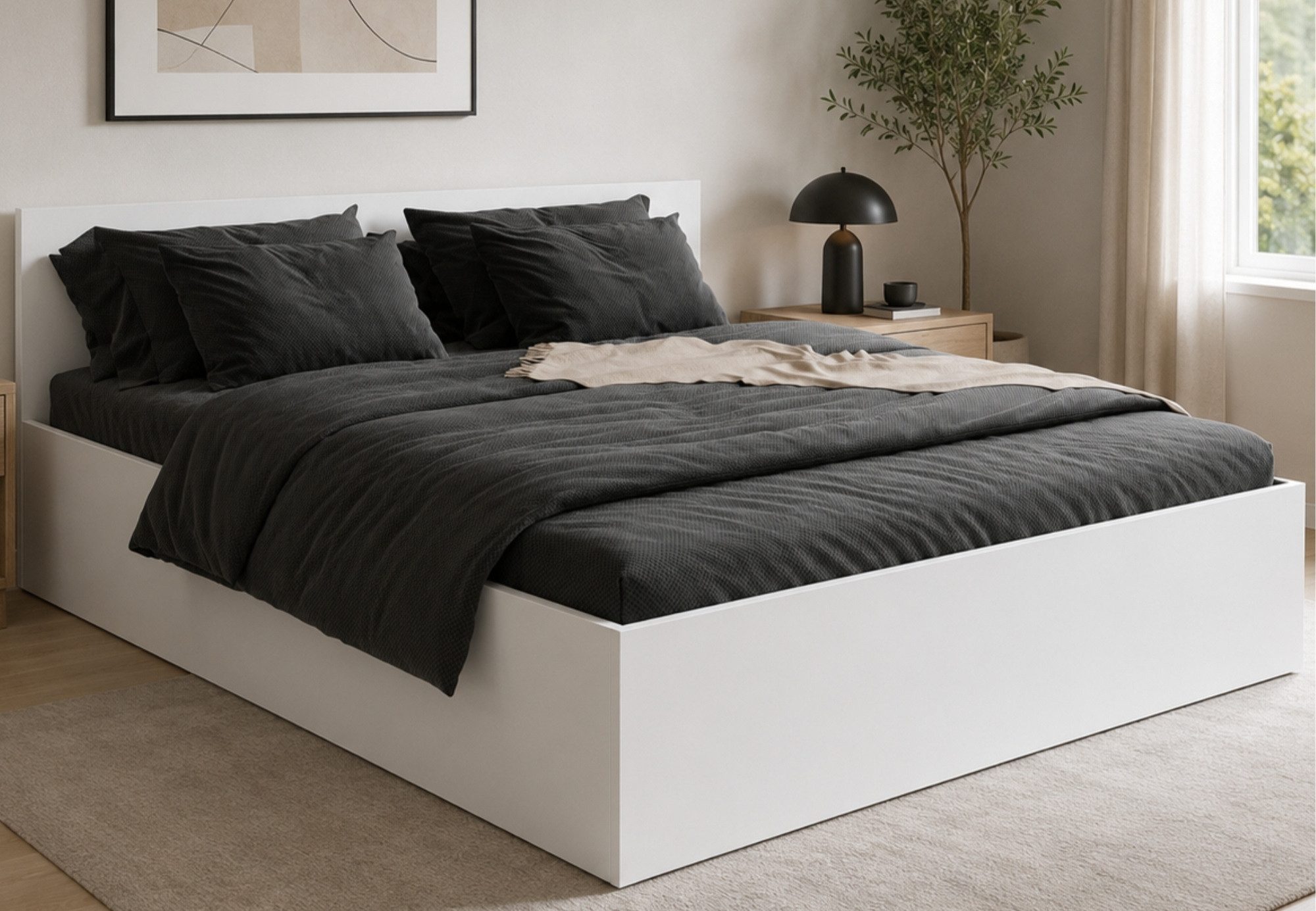 Home Collective Bett Doppelbett Bettgestell mit Lattenrost und Stauraum Stauraumbett (Größen: 90x200, 120x200, 140x200, 160x200, 180x200 cm), inkl. flexiblem Lattenrost und Bettkasten 140x200 cm Weiß