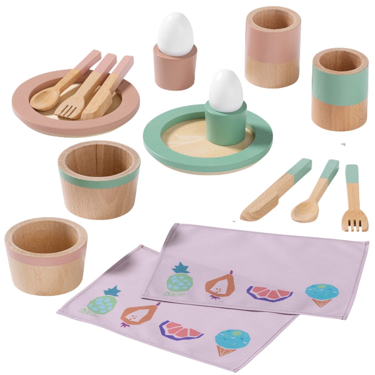 howa Spielgeschirr, aus Holz, Spielzeug Geschirrset für Kinder, 18 teilig