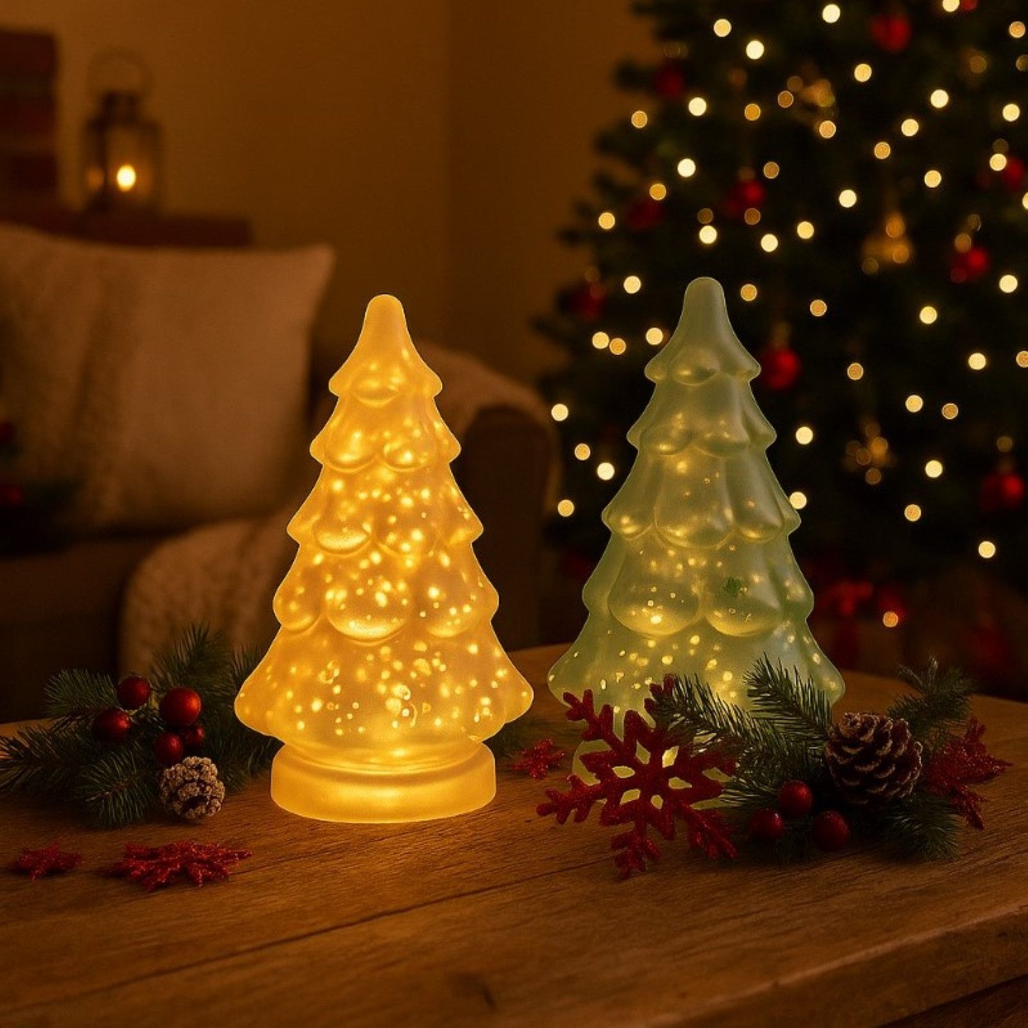 Weihnachtsfigur - Tannenbaum aus Glas mit LED-Beleuchtung - Weihnachtsdekoration innen